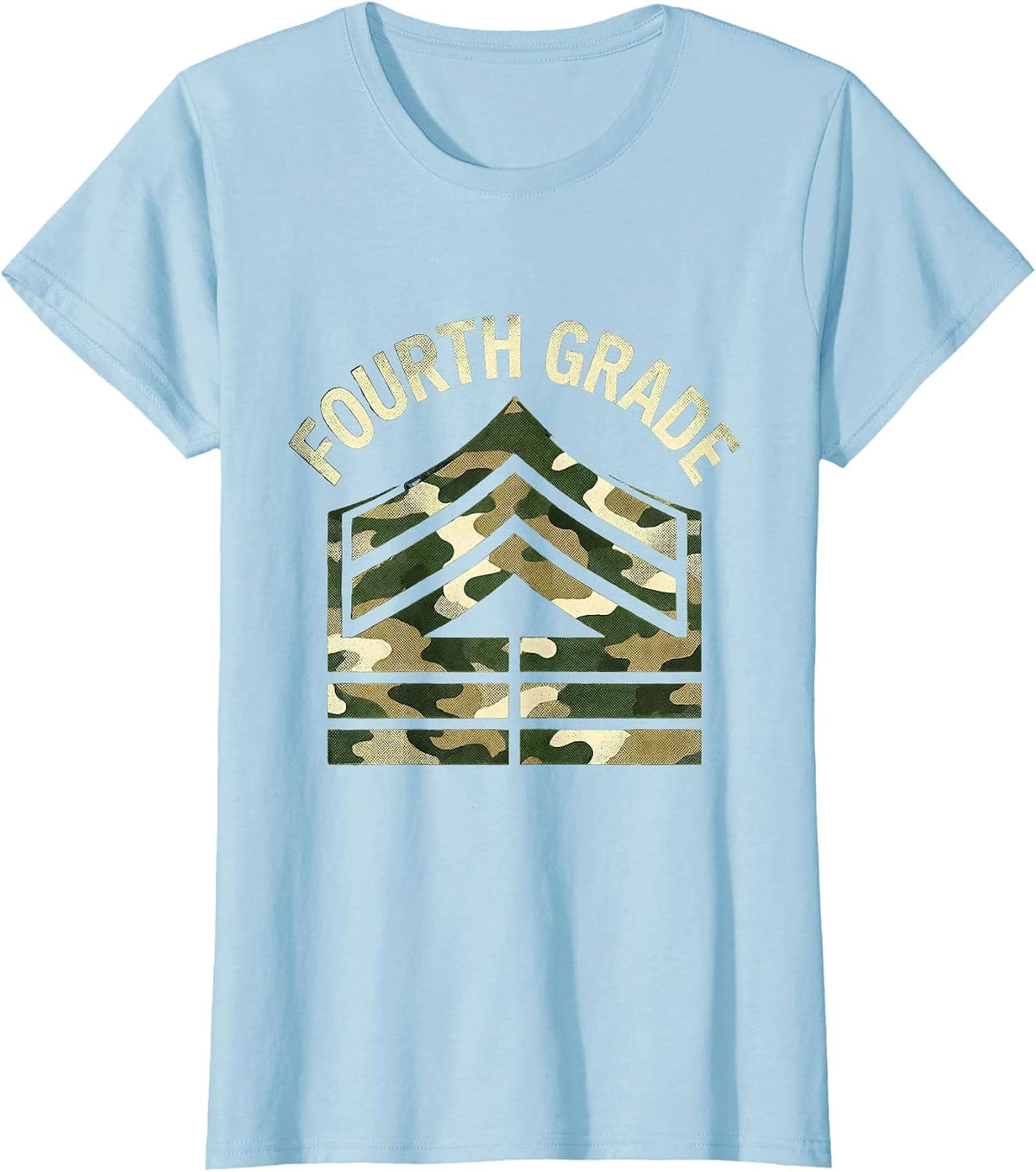 Fourth Grade Camo Back To School Boys Teacher T-Shirt - Baby Blue