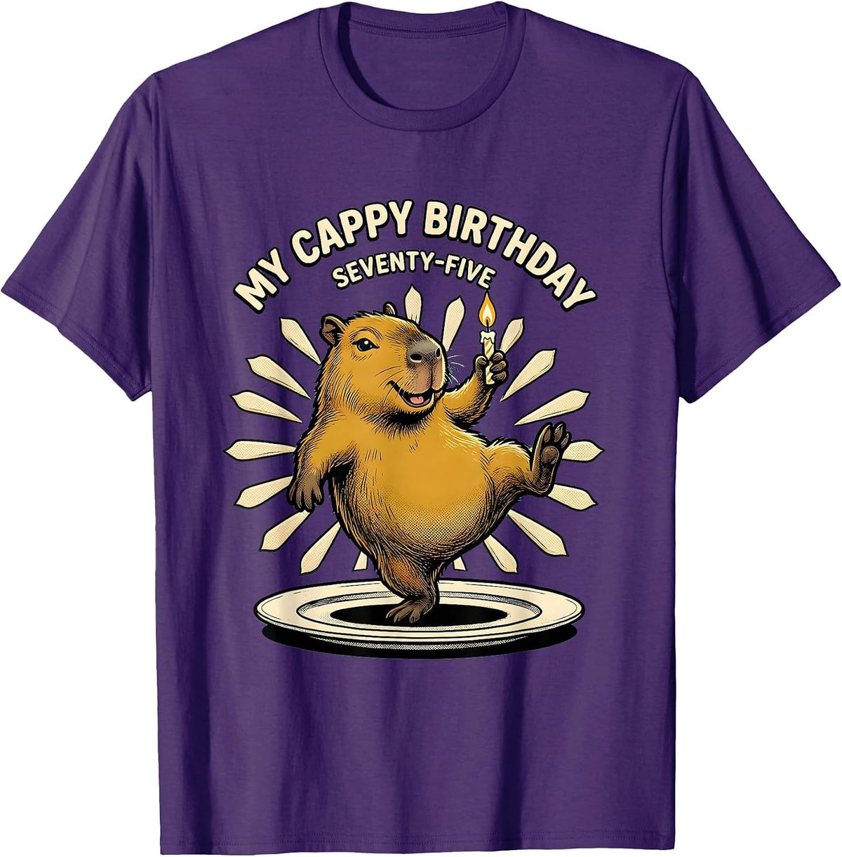 My Cappy Birthday Seventy-Five Retro Cartoon Capybara T-Shirt - Purple