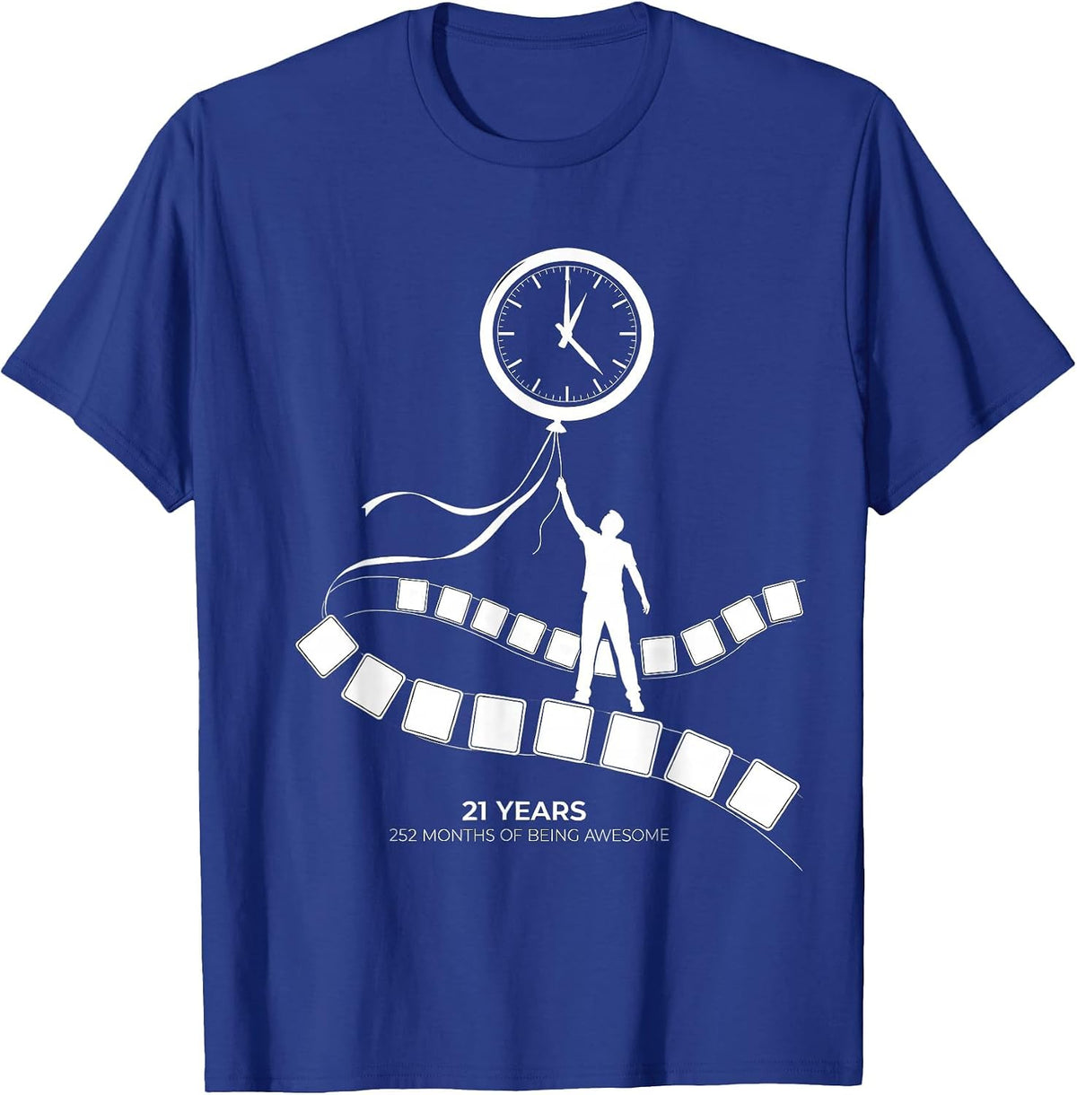 Men's 21 YEARS 252 MONTHS OF BEING AWESOME Birthday Gift Milestone T-Shirt - Royal Blue