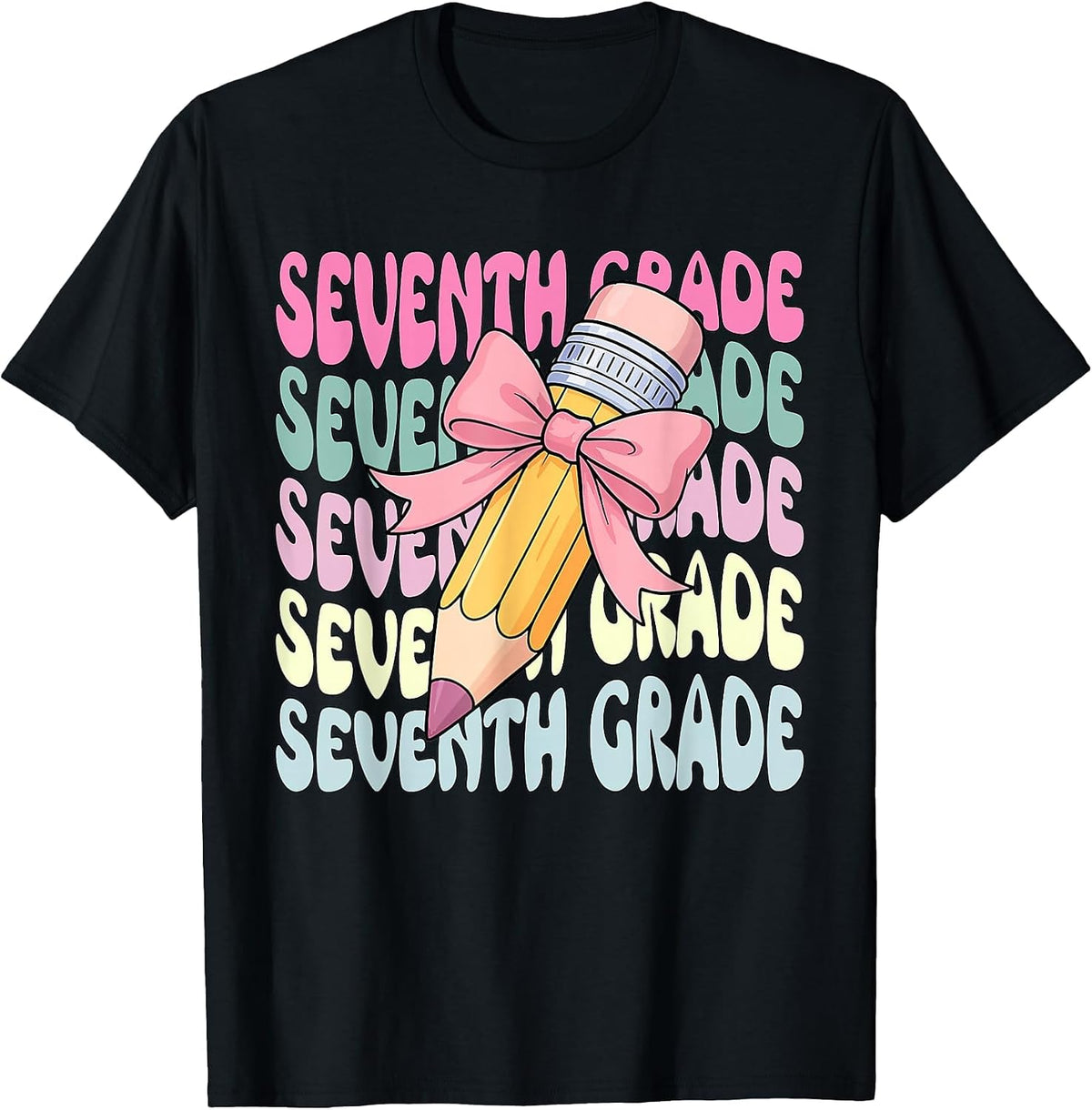 Back to School Seventh Grade Coquette First Day of 7th Grade T-Shirt - Black