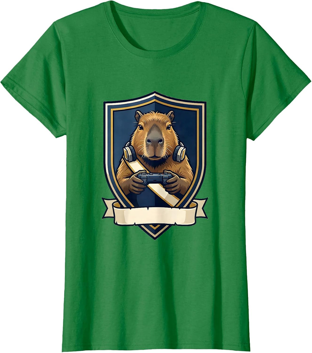 Women's Capybara Gamer Emblem Bruh Meme Humor T-Shirt - Kelly Green