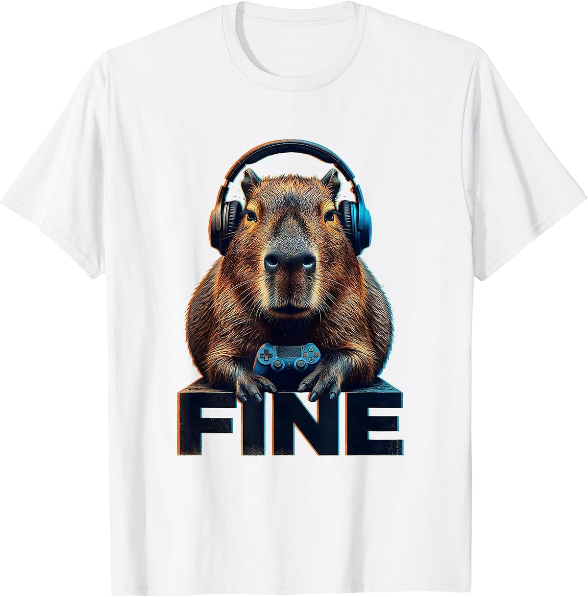 Men's Fine Capybara Gamer Meme Humor Video Games T-Shirt - White