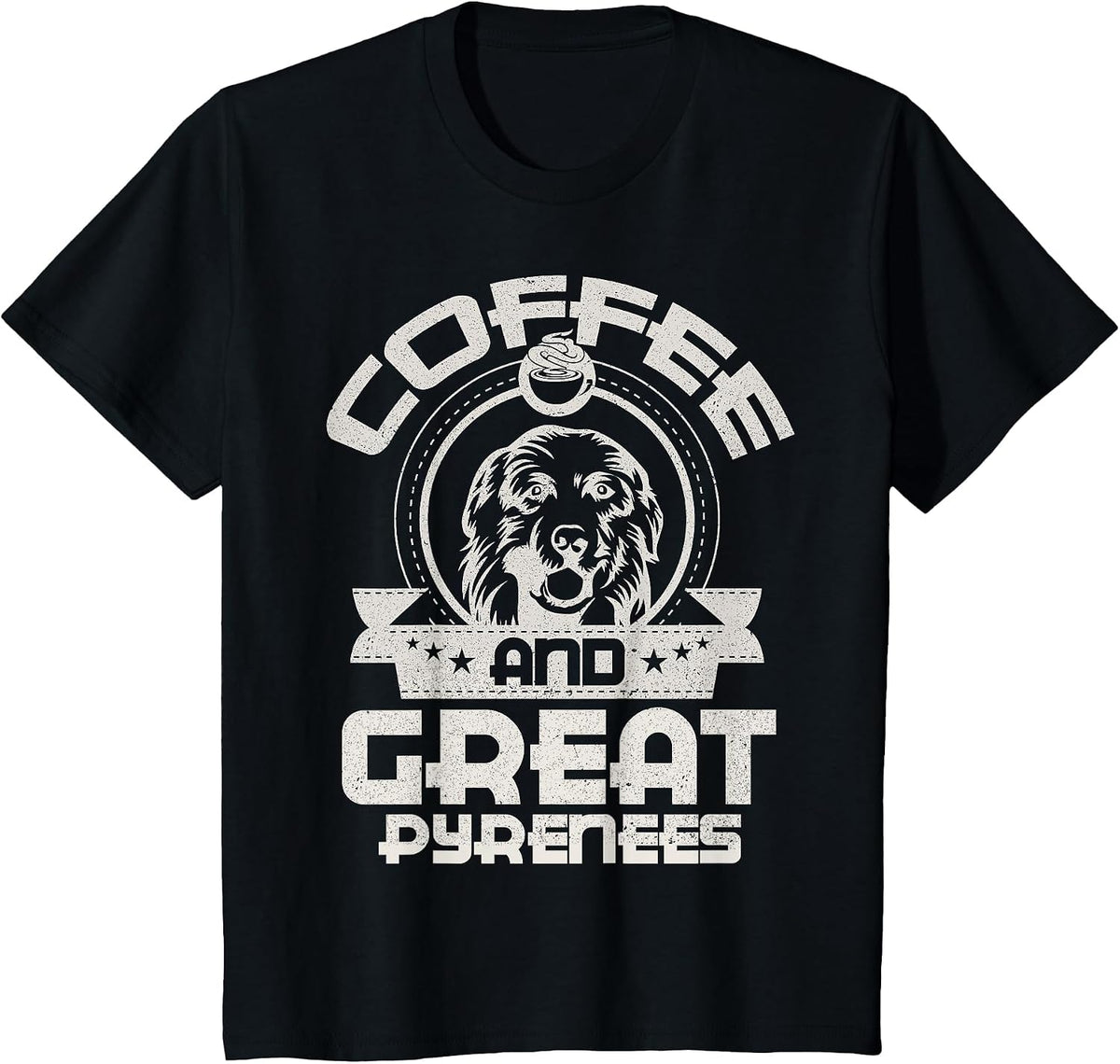 Coffee and Great Pyrenees Coffee Drinking Dog Holder Love T-Shirt - Black