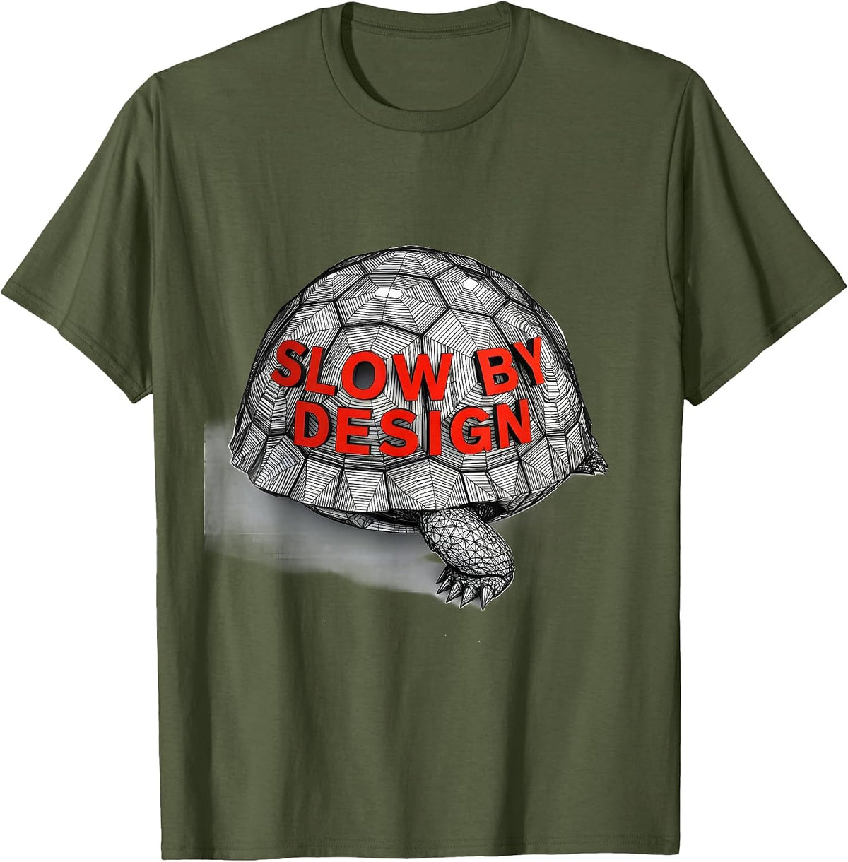 Men's Slow By Design Geometric Tortoise Lover Pet Owner Humor T-Shirt - Olive Green