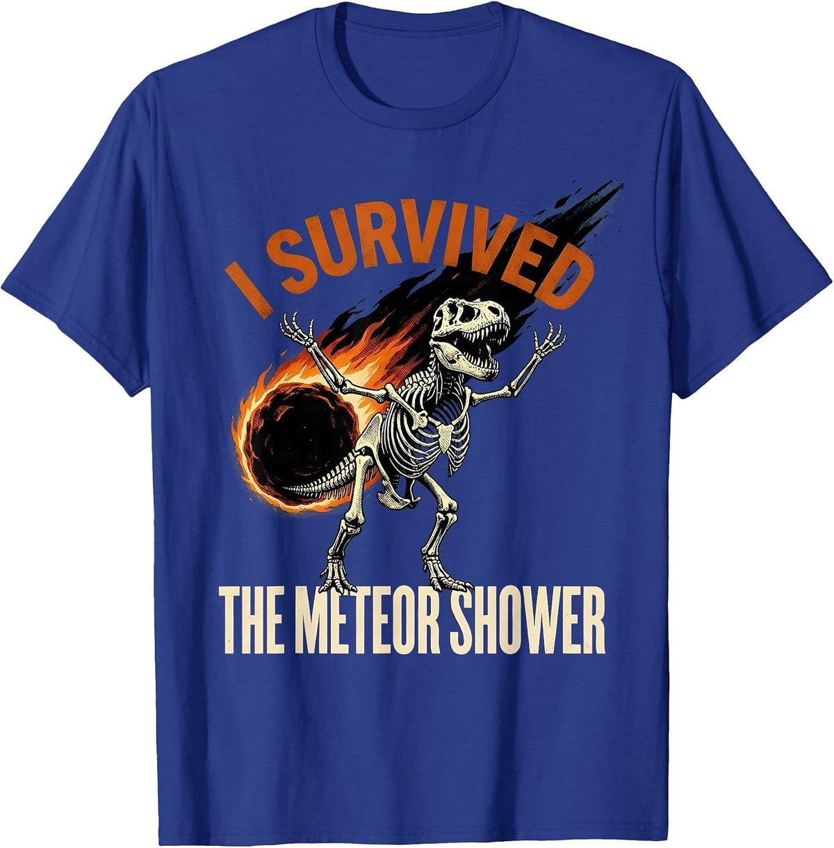 I Survived The Meteor Shower Dinosaur Design T-Shirt - Royal Blue