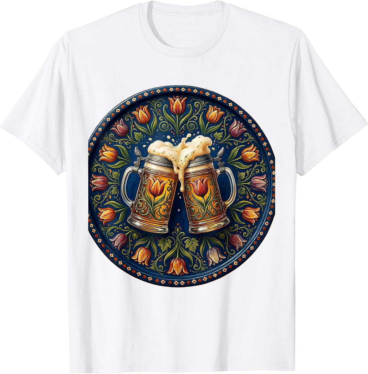 Men's Clinking Beer Steins October Festival Graphic T-Shirt - White