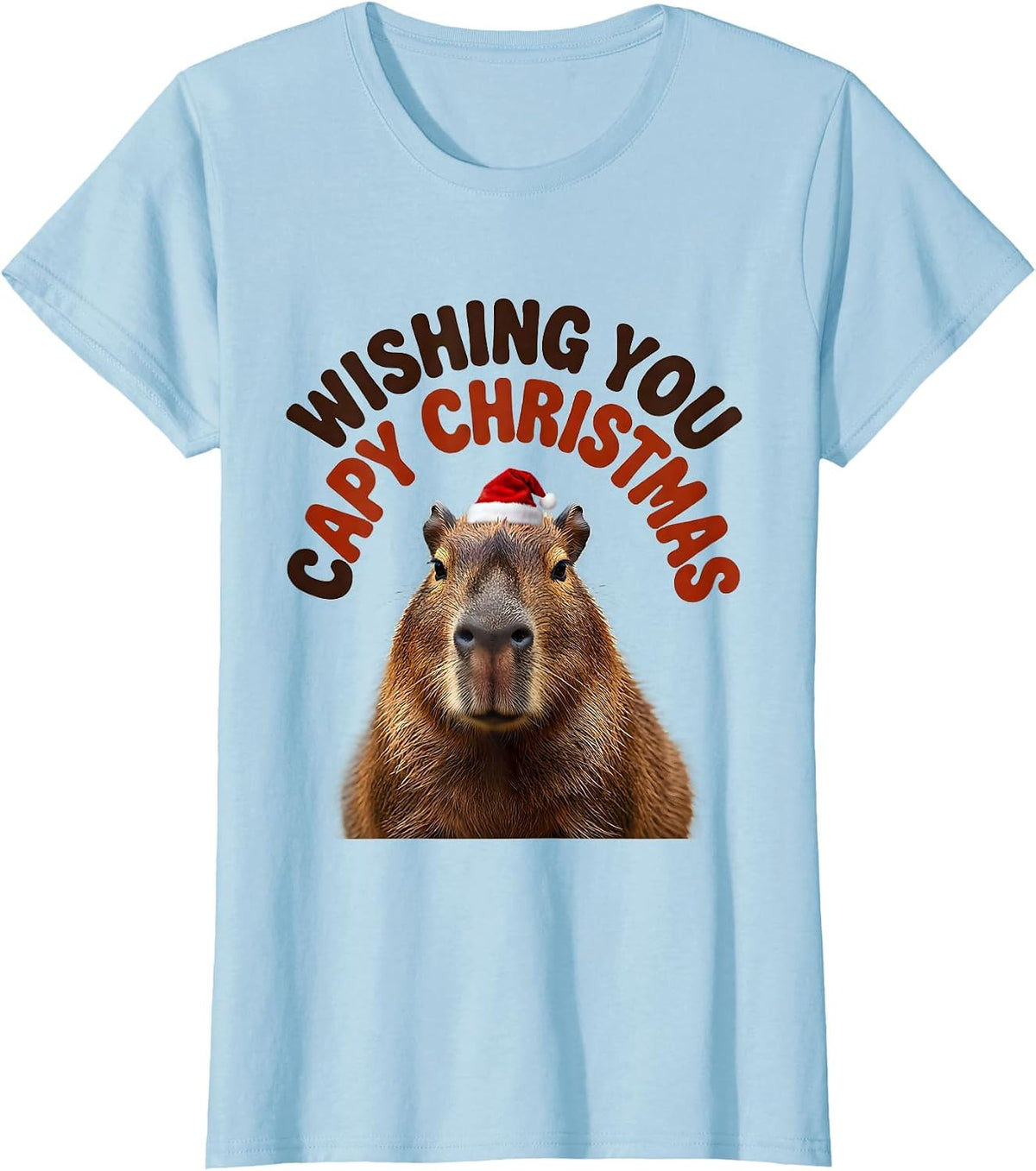 Wishing You Capy Christmas Funny Capybara Animal Lover Xmas T-Shirt - Baby Blue