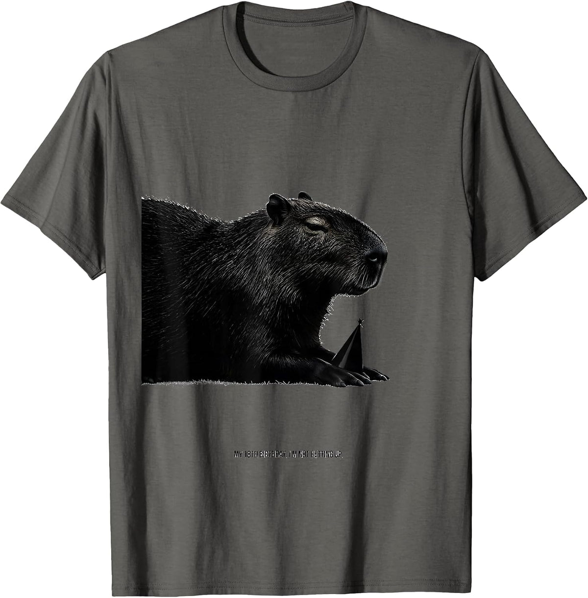 Men's My 18th Birthday I'm Not Getting Up Funny Capybara Birthday T-Shirt - Asphalt Grey
