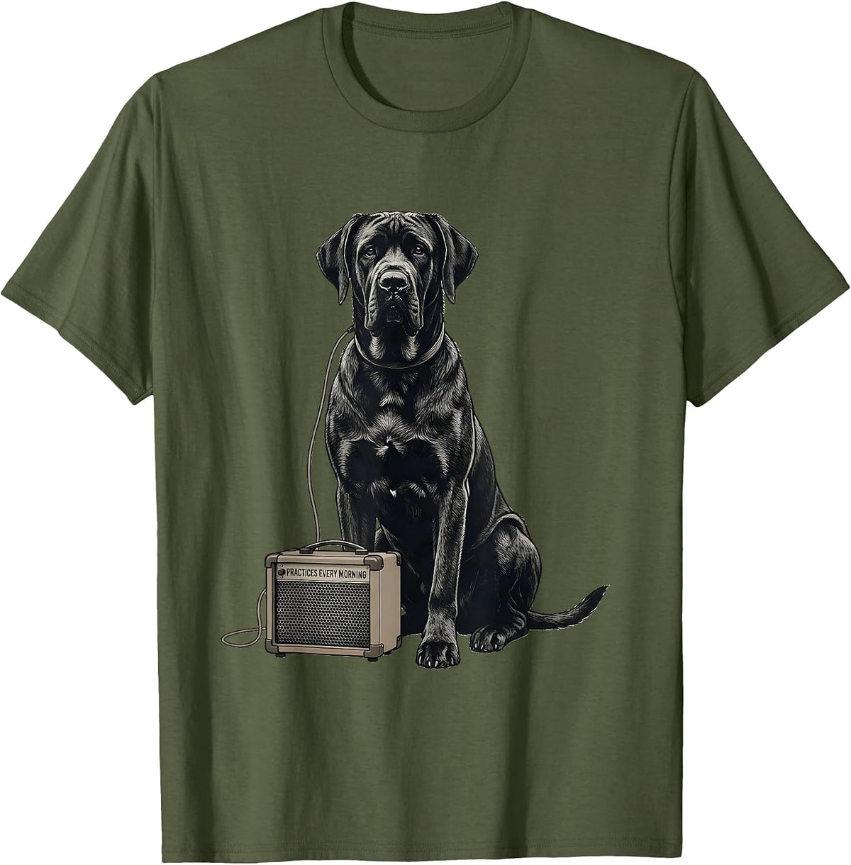 Practices Every Morning Great Dane Rock Guitarist Dog Lover T-Shirt - Olive Green