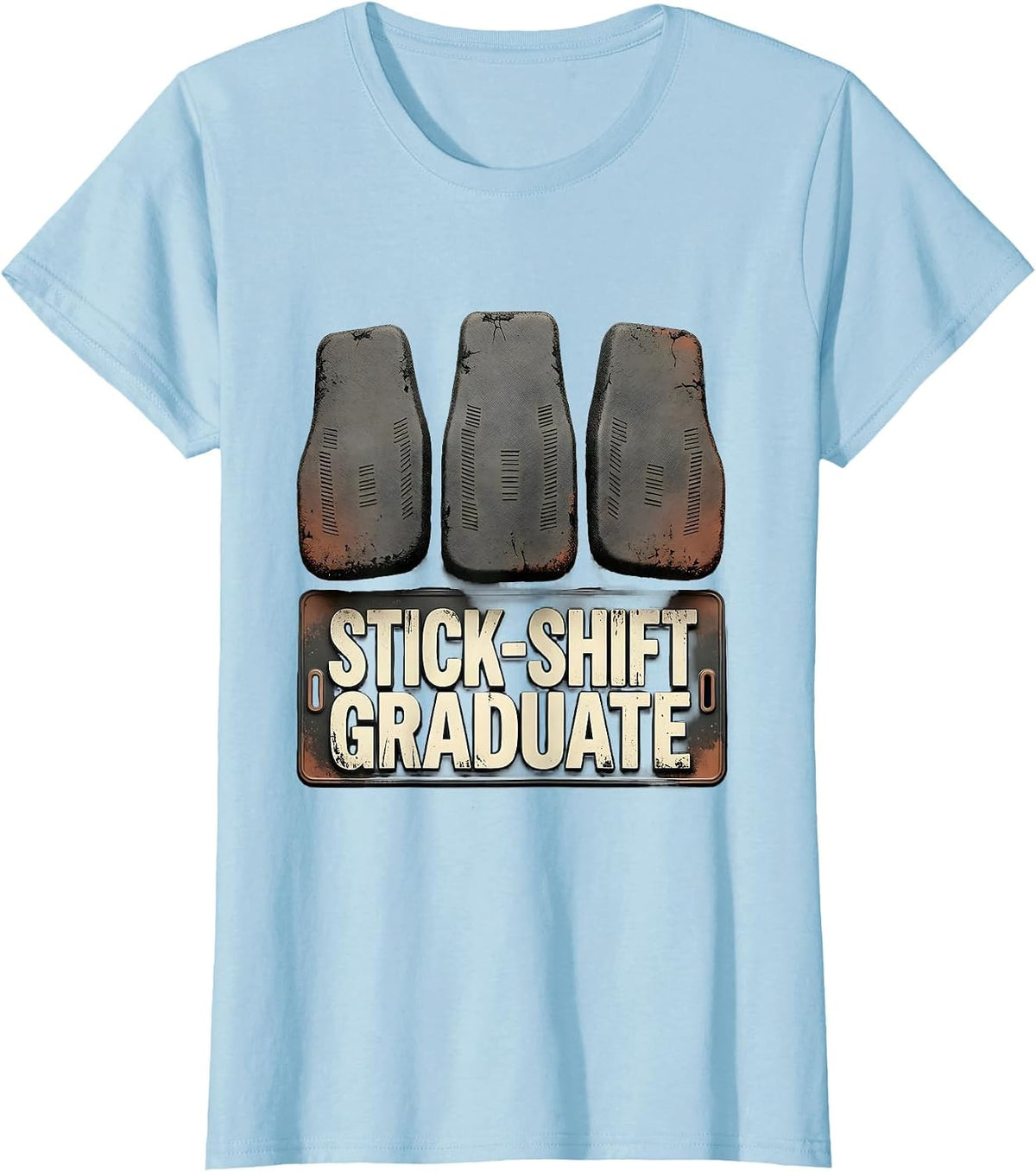 Women's Stick-Shift Graduate Distressed Manual Transmission Car Guy T-Shirt - Baby Blue