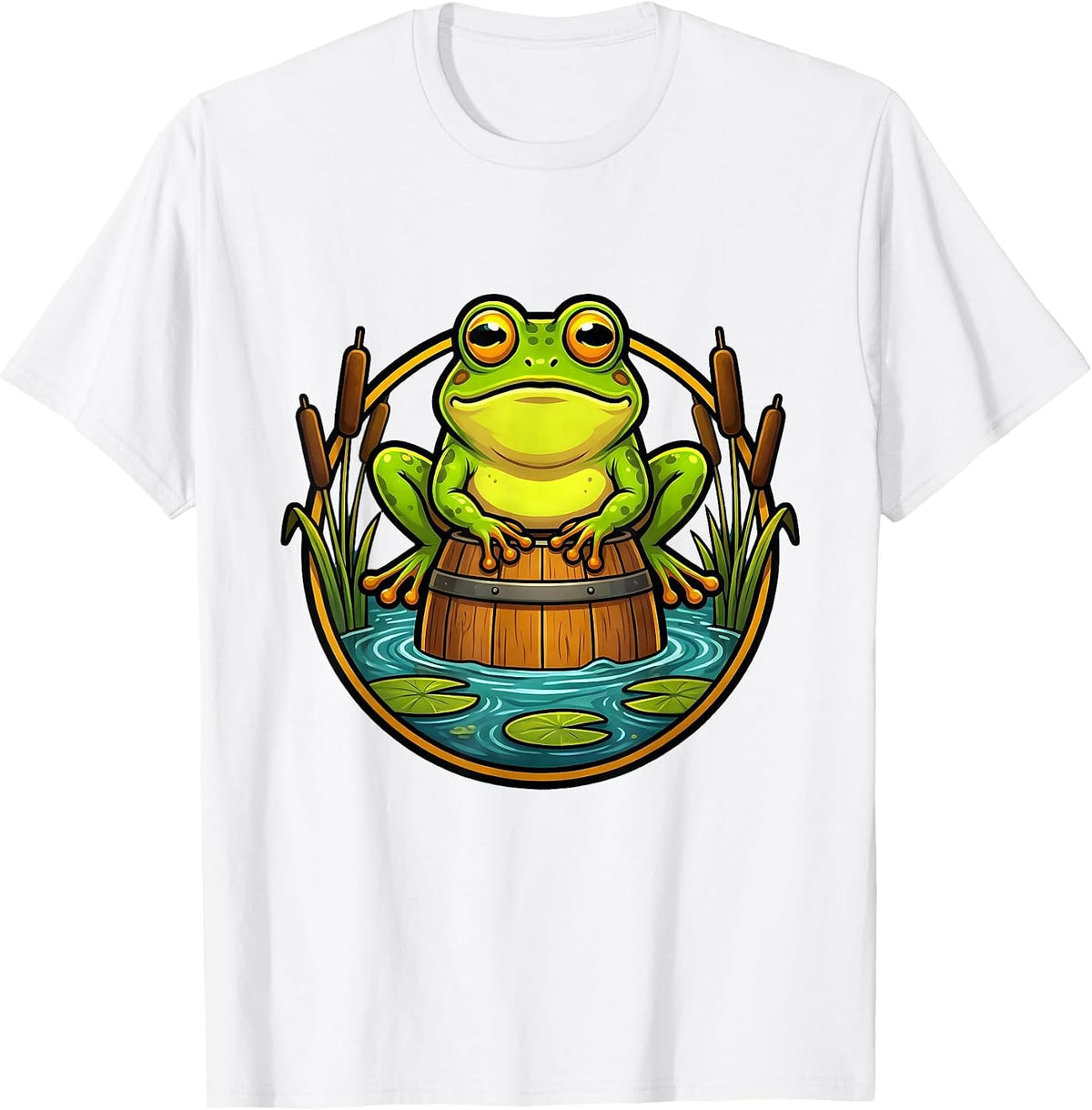 Men's Frog on a Keg Pond Beer Illustration T-Shirt - White
