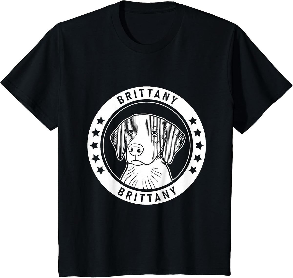 Brittany Dog Portrait T-Shirt - Black