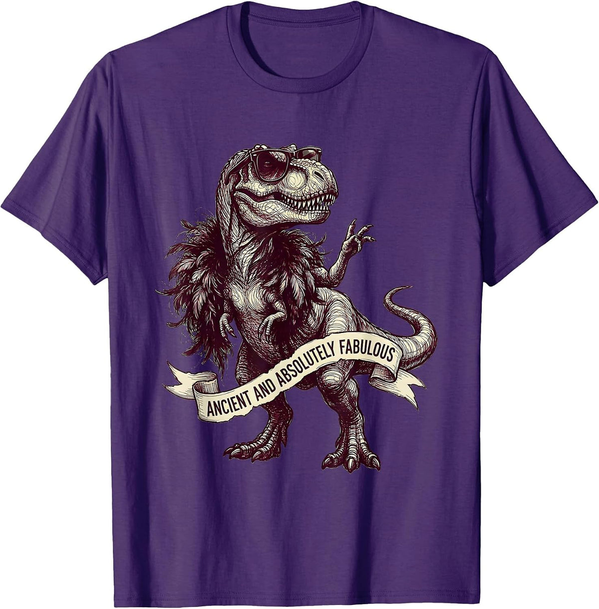Ancient and Absolutely Fabulous Dinosaur Design T-Shirt - Purple