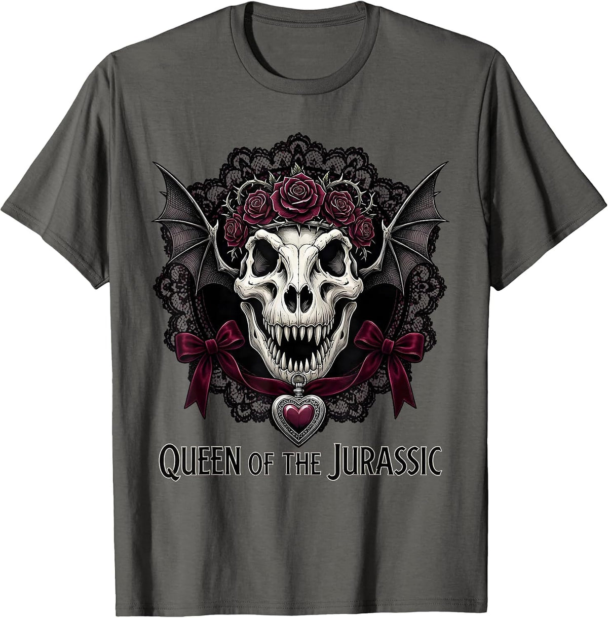 Queen of the Jurassic Bold Dinosaur Design T-Shirt - Asphalt Grey