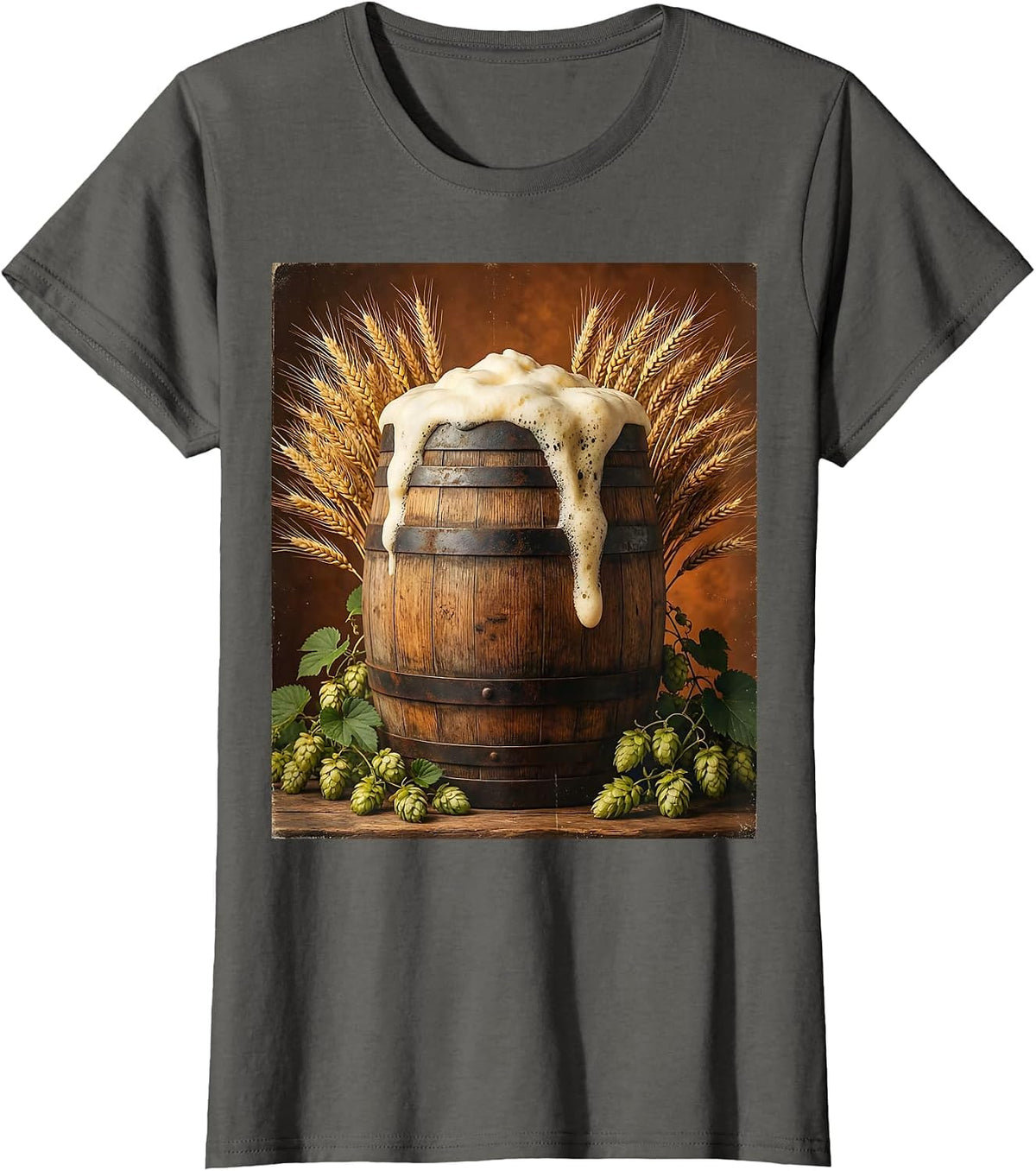 Women's Oktoberfest Beer Barrel Wheat Illustration T-Shirt - Asphalt Grey