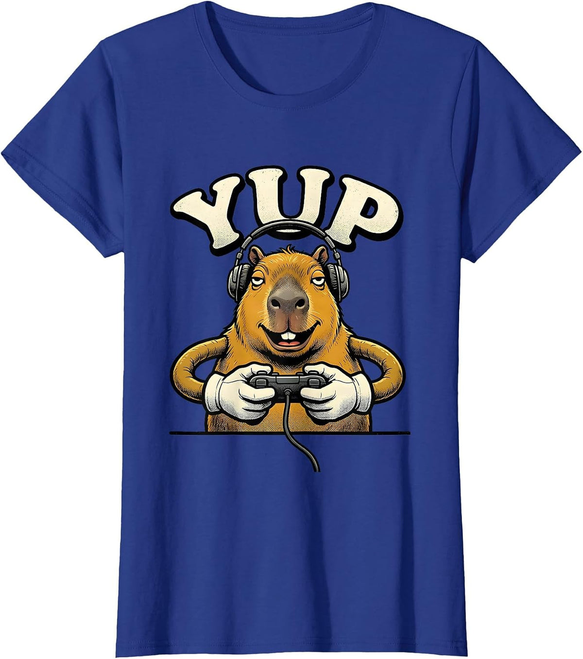 Women's Yup Retro Cartoon Capybara Gamer Meme Humor T-Shirt - Royal Blue