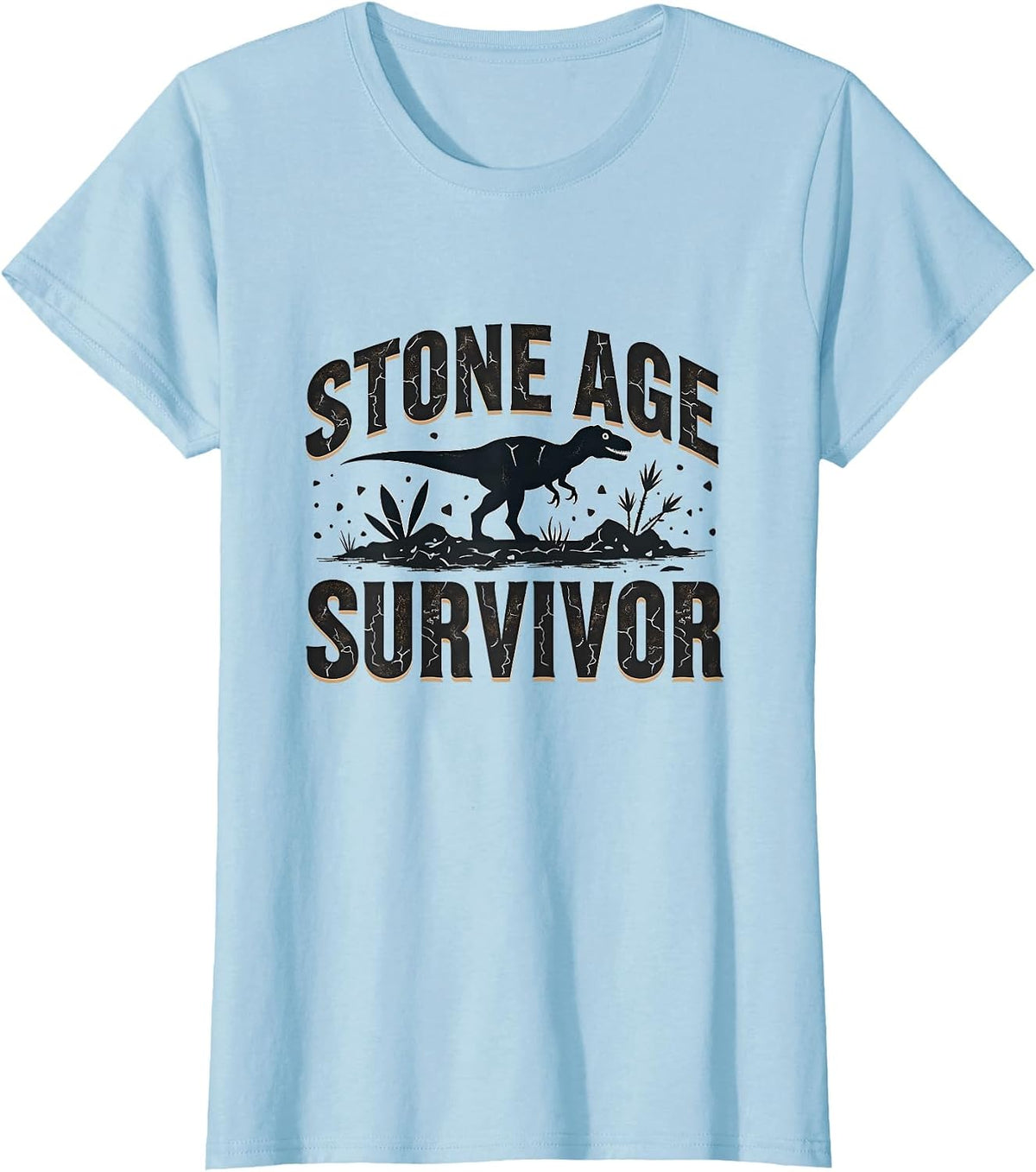 Stone Age Survivor Dinosaur Adventure Design T-Shirt - Baby Blue