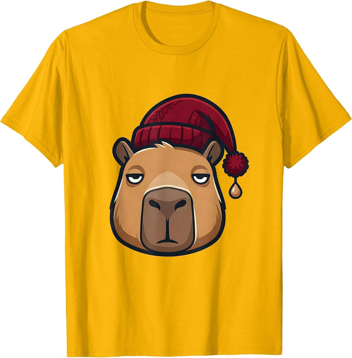 Capybara Nightcap Christmas Family Humor Animal Lover T-Shirt - Golden Yellow