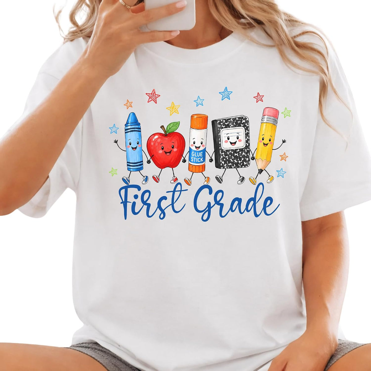 First Grade Graphic Teacher T-Shirt, Back to School Teacher Team Shirts - As Pictured