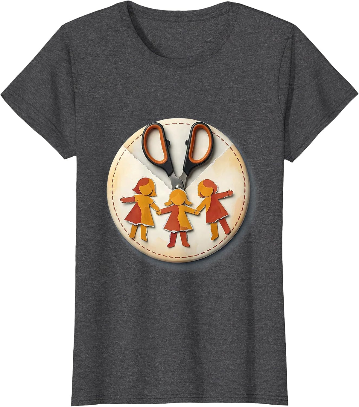 Women's Preschool Teacher Scissors Paper Chain Children Graphic T-Shirt - Dark Heather Grey