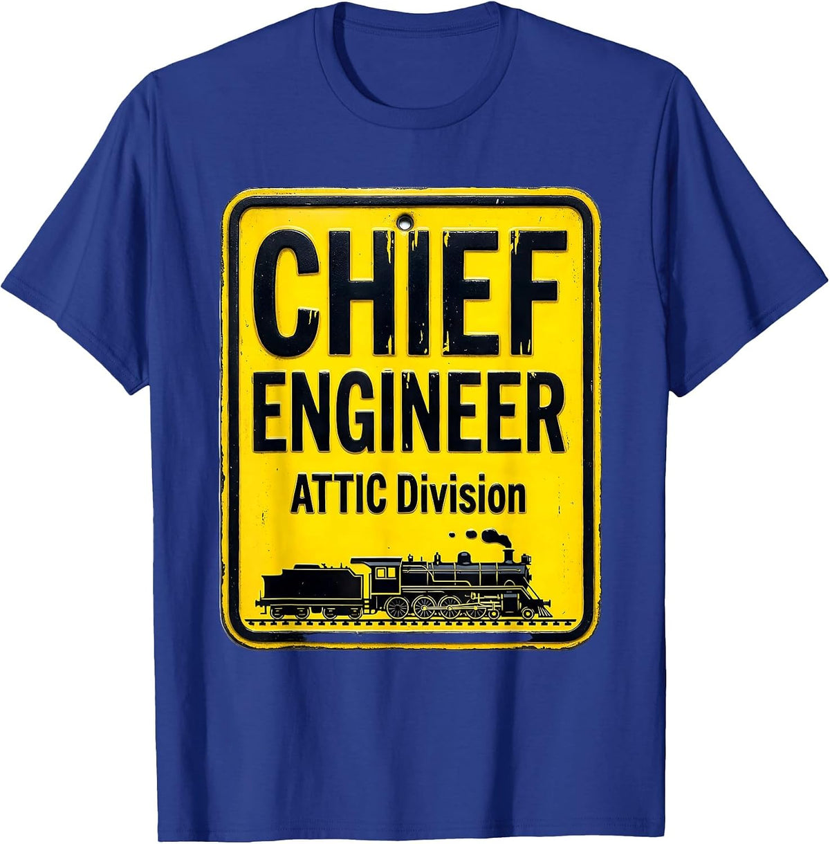 Chief Engineer Attic Division Vintage Steam Train Enthusiast T-Shirt - Royal Blue