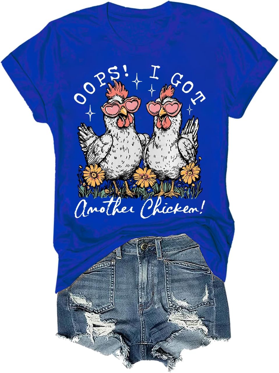 Oops I Got Another Chicken Shirt Funny Farm Animal Tshirt Unisex Cute Floral Hen T-Shirt - Crewneck Sapphire Blue