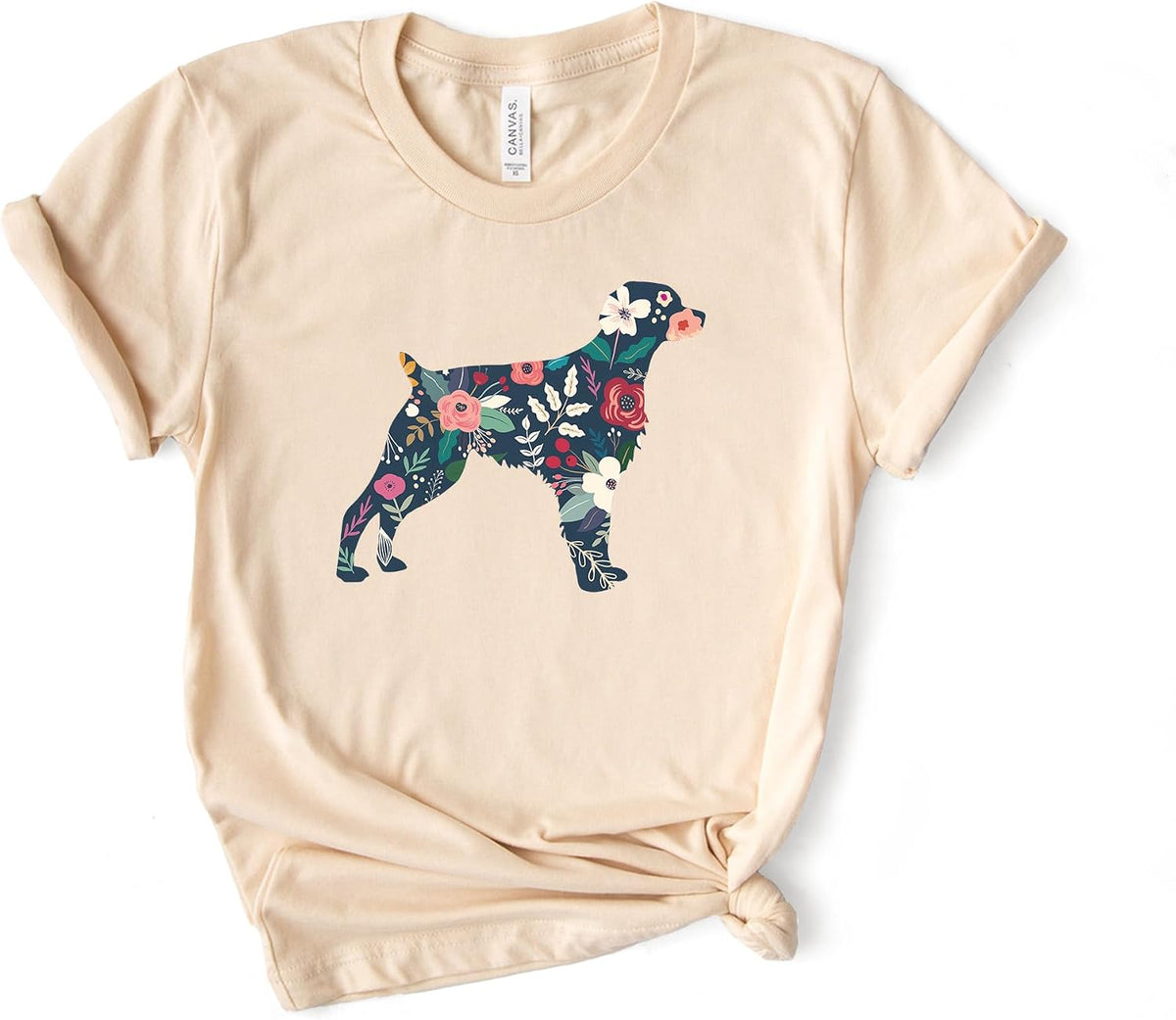 Floral Brittany Spaniel Shirt, Bella Canvas® Soft-Feel Unisex Tee - Soft Cream