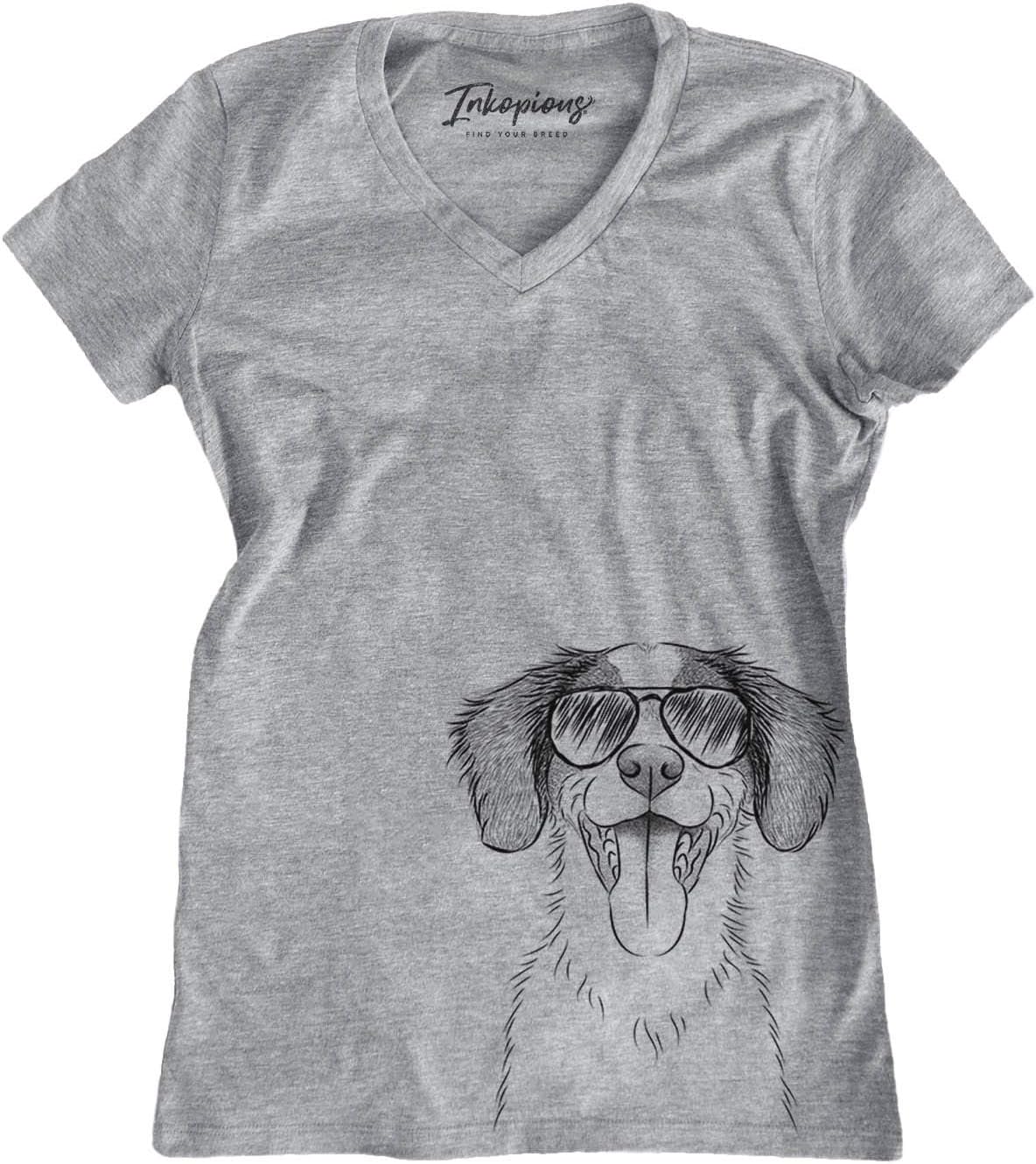 Aviator Birdie the Brittany Dog Triblend T-Shirt - Grey Modern V-neck
