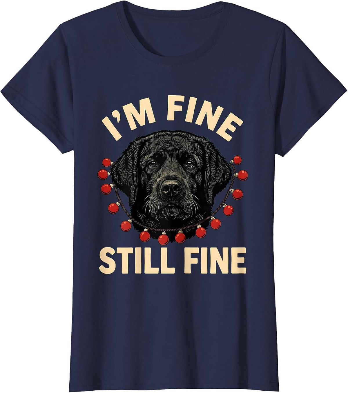 Women's I'm Fine Still Fine Black Labradoodle Christmas Dog Owner T-Shirt - Navy Blue