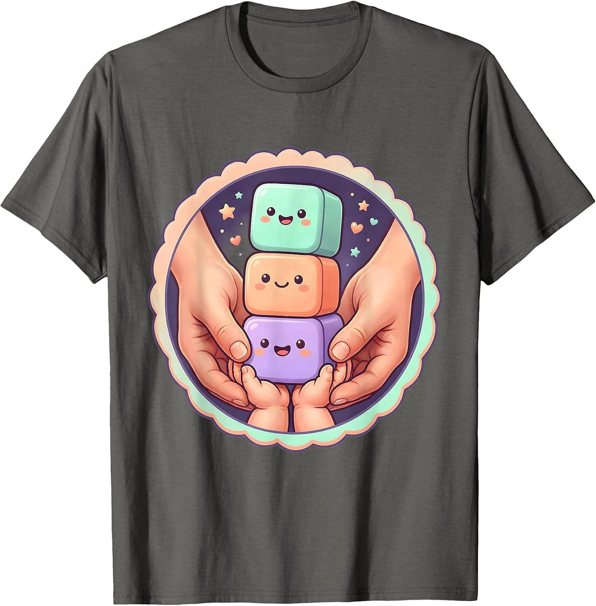 Occupational Therapy Hands Guiding Child Block Stacking T-Shirt - Asphalt Grey