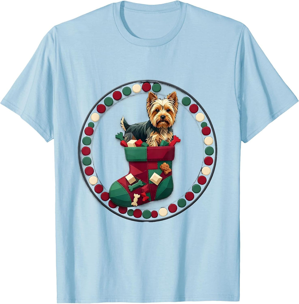 Men's Yorkshire Terrier Christmas Patchwork Dog Lover Gift T-Shirt - Baby Blue