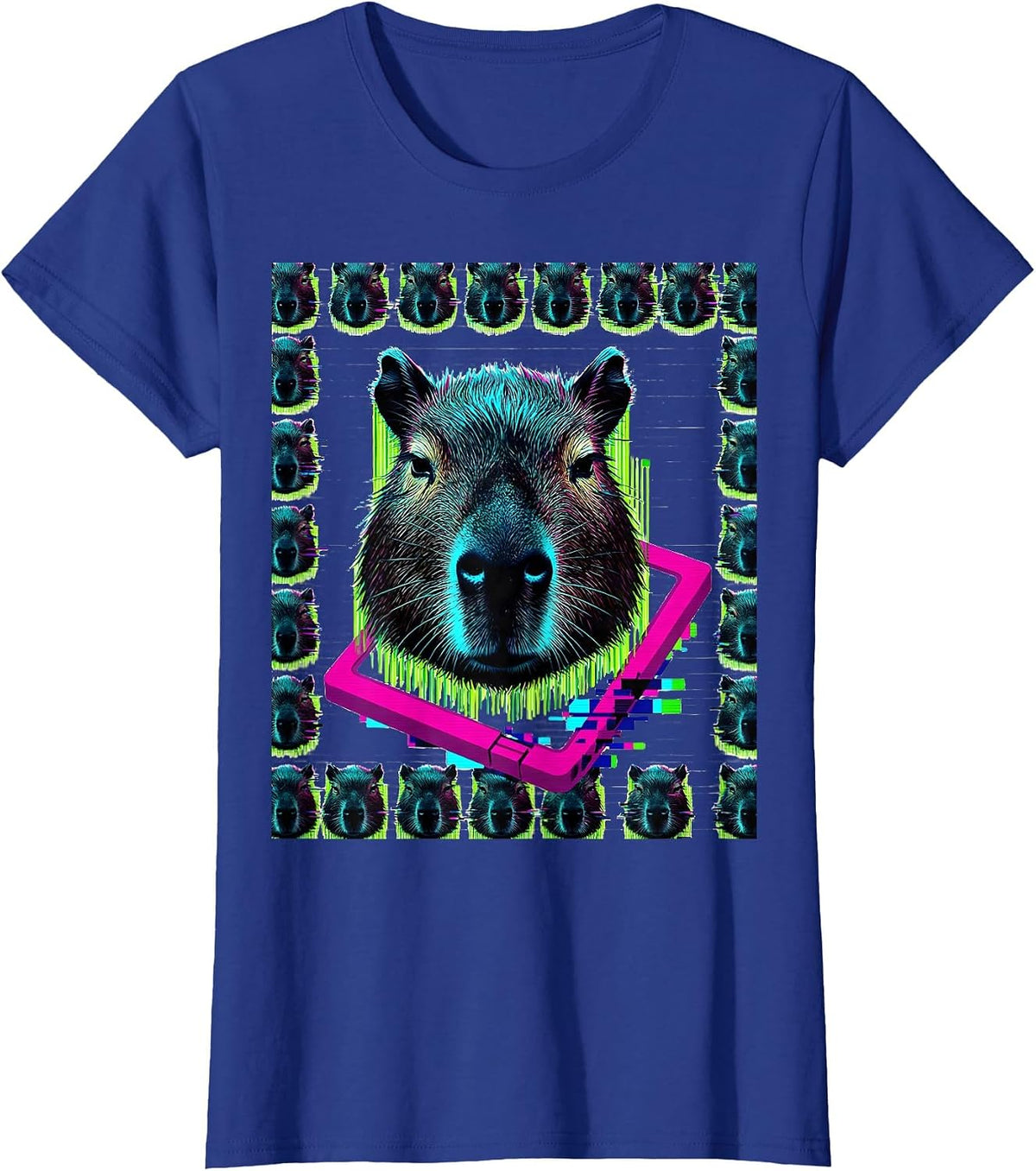 Women's Capybara Glitch Gamer Meme Humor T-Shirt - Royal Blue