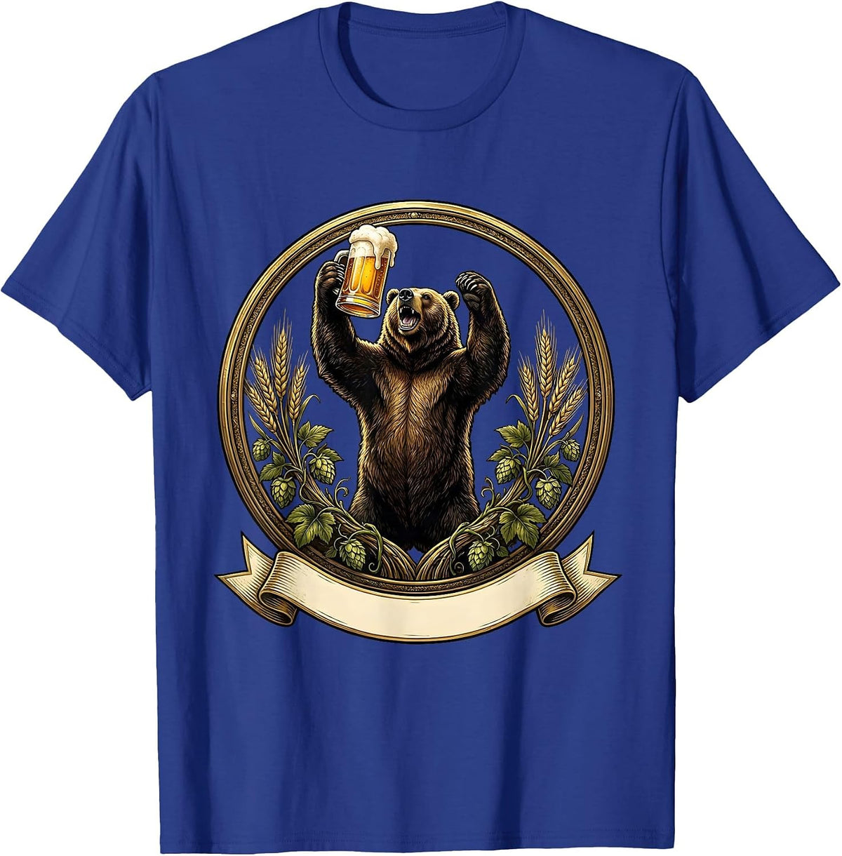 Men's Oktoberfest Bear Raising a Foamy Beer Stein T-Shirt - Royal Blue