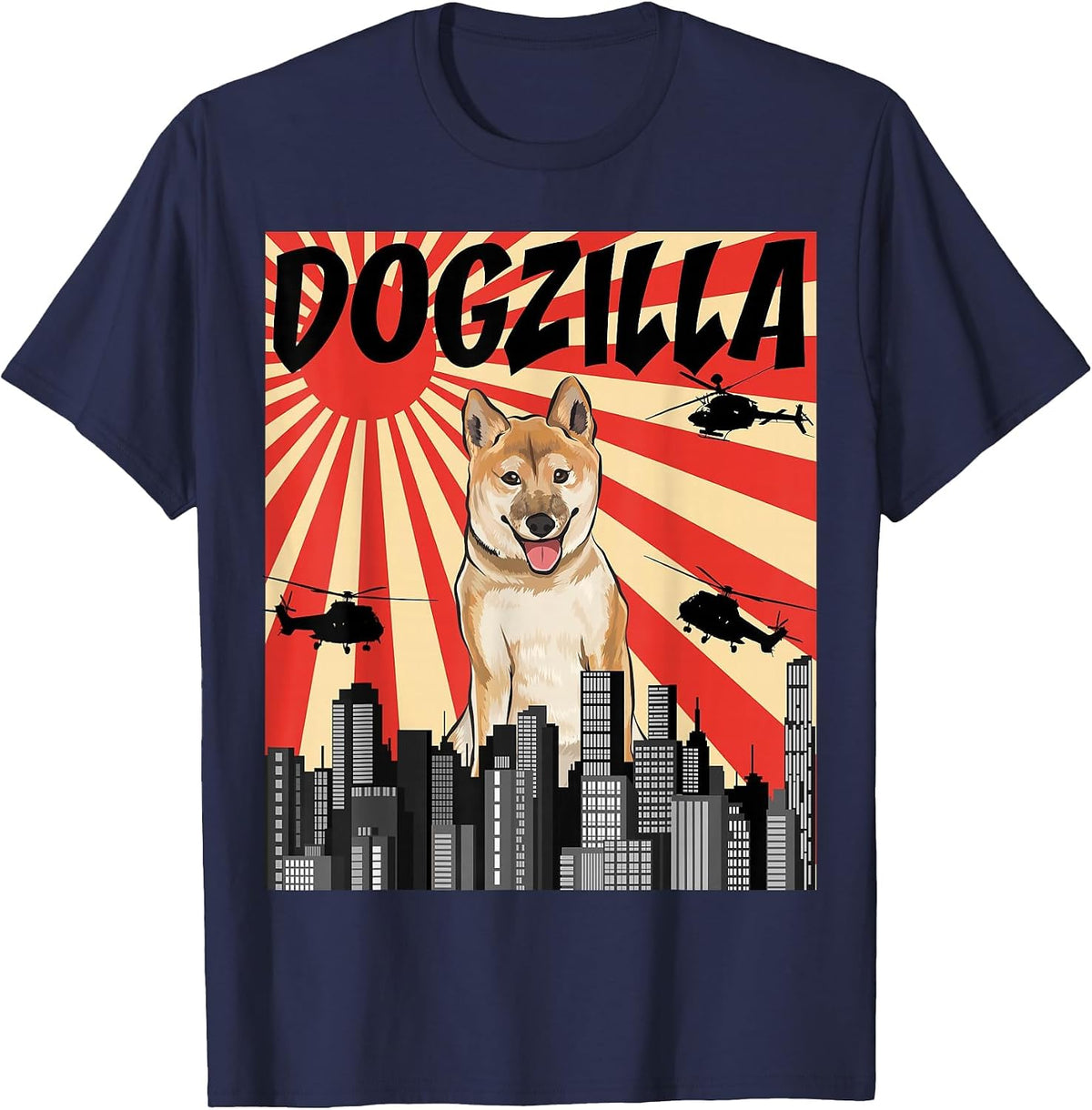 Funny Retro Japanese Dogzilla Shiba Inu T-Shirt - Navy Blue