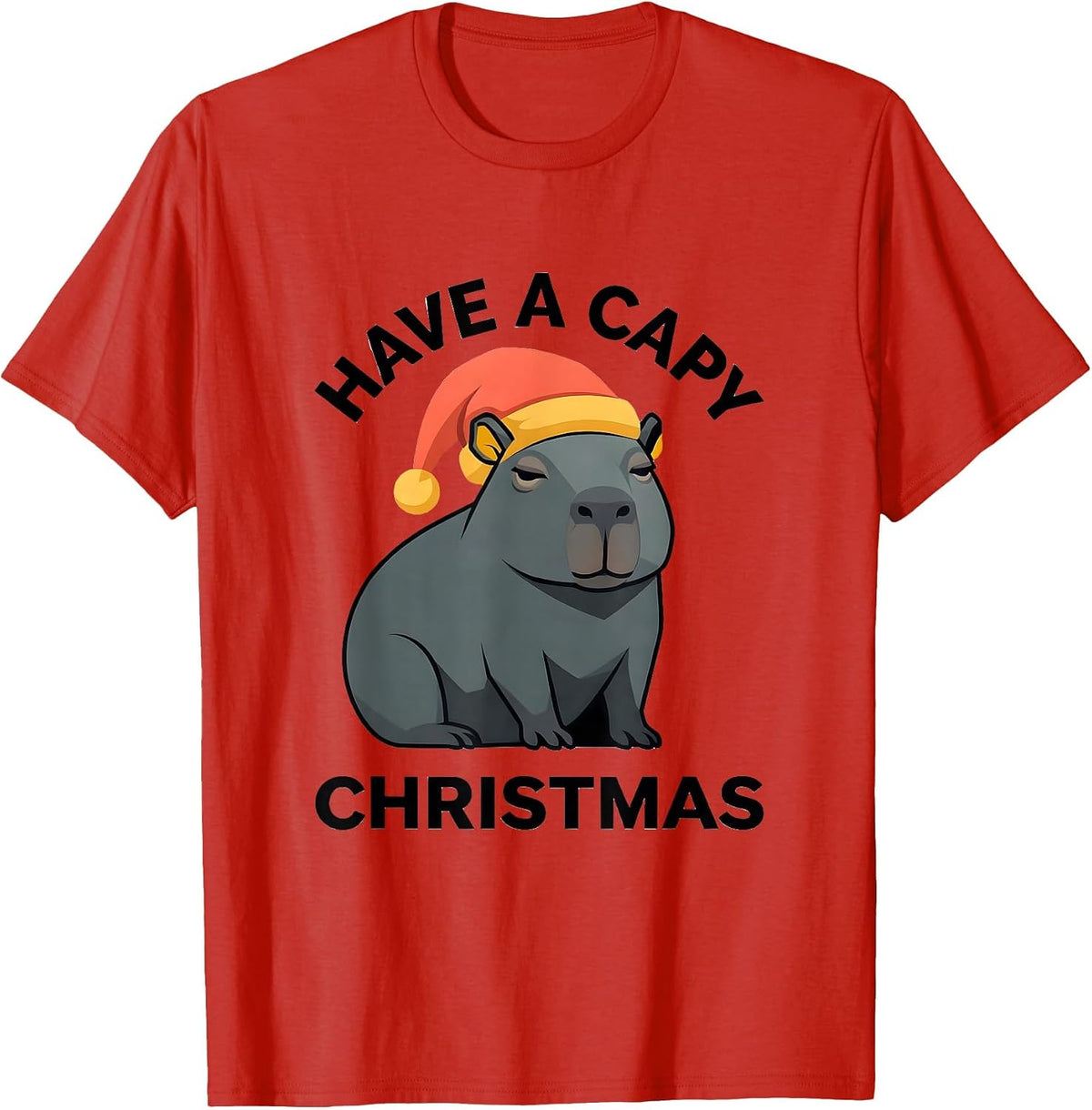 Men's Have a Capy Christmas Flat Vector Funny Capybara Fan Holiday T-Shirt - Red