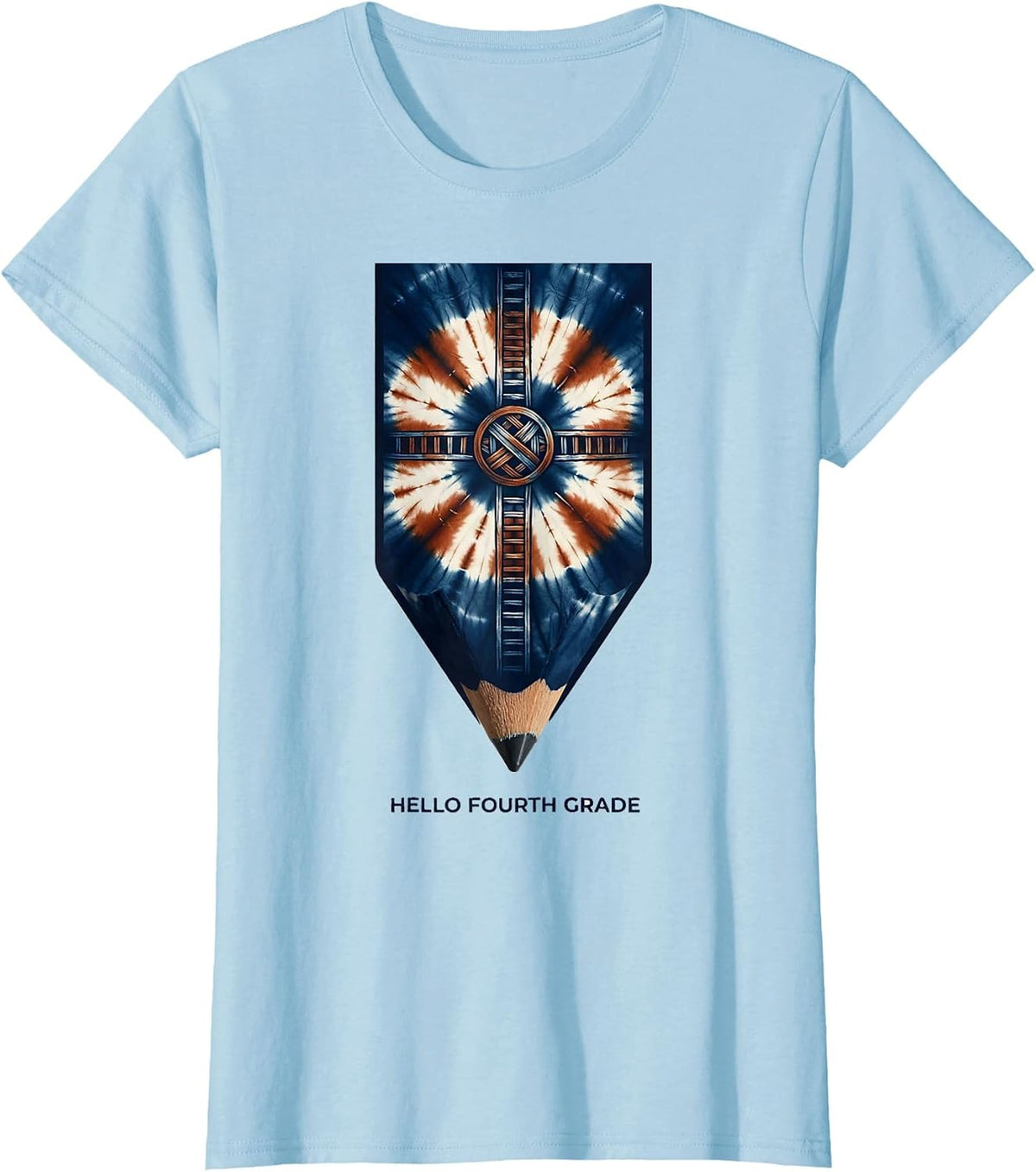 Hello Fourth Grade Shibori Resist Back To School Teacher T-Shirt - Baby Blue