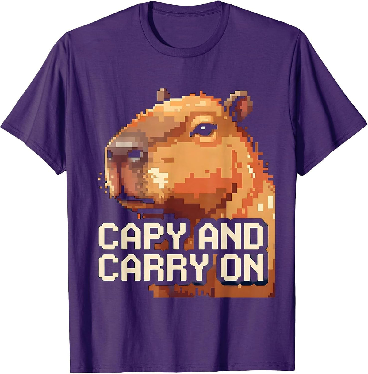 capy and carry on Pixel Art Funny Capybara Gamer Meme T-Shirt - Purple