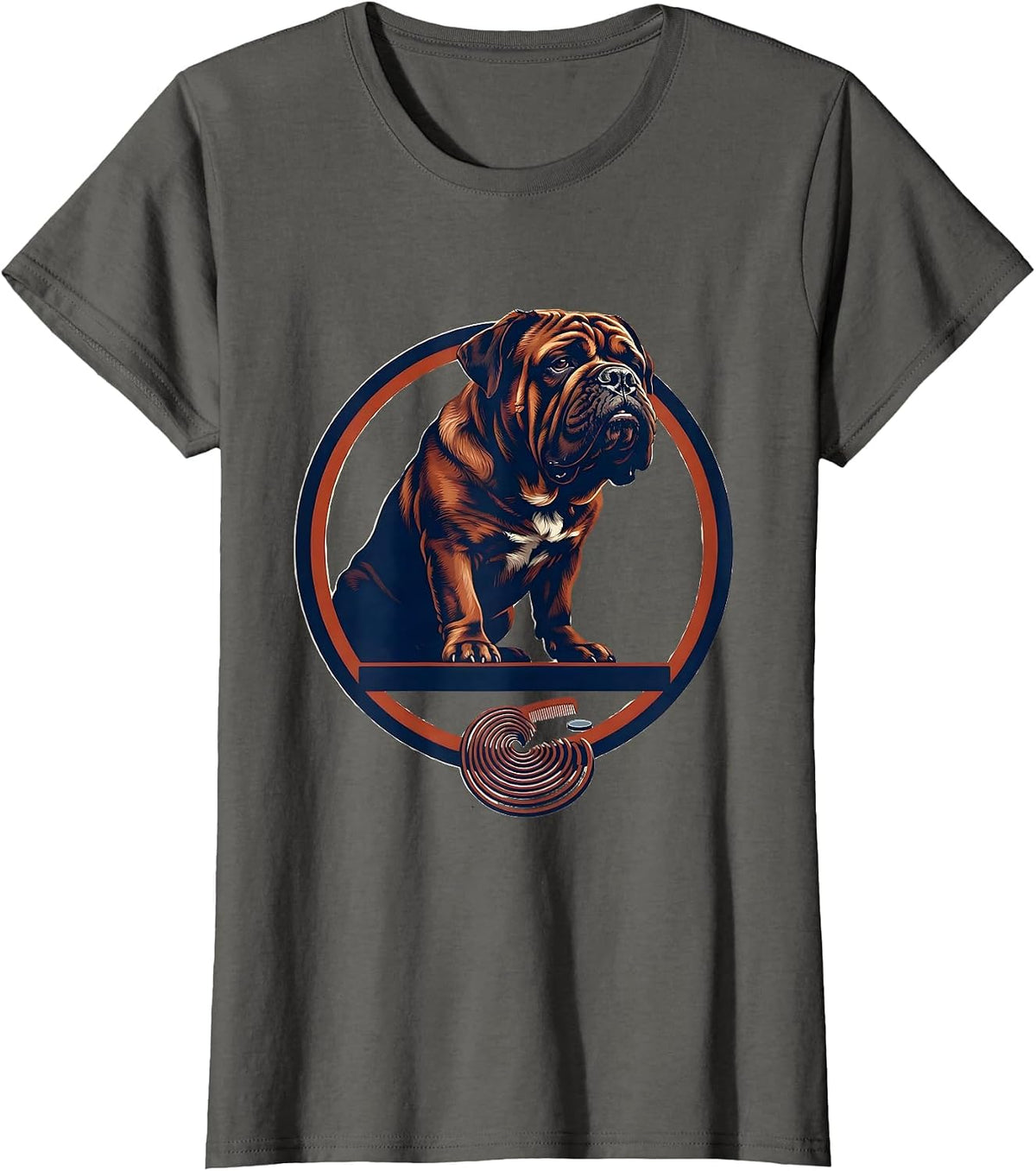 Women's Dogue de Bordeaux Japanese Kanagawa Wave Surfing Dog T-Shirt - Asphalt Grey