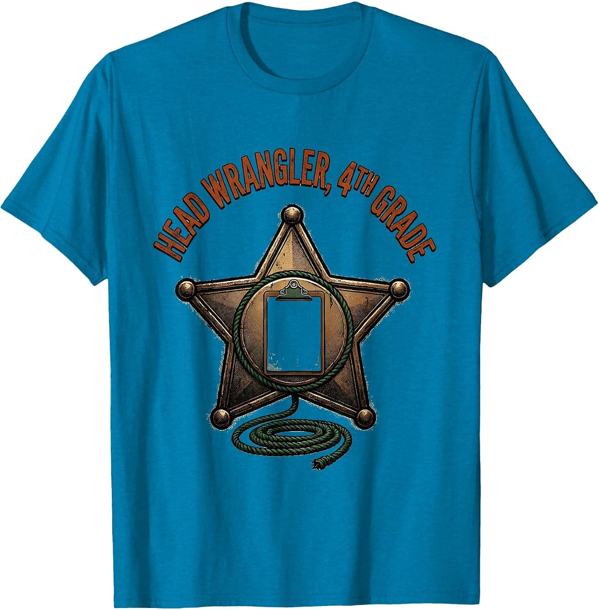Head Wrangler, 4th Grade Vintage Western Teacher Back T-Shirt - Sapphire Blue