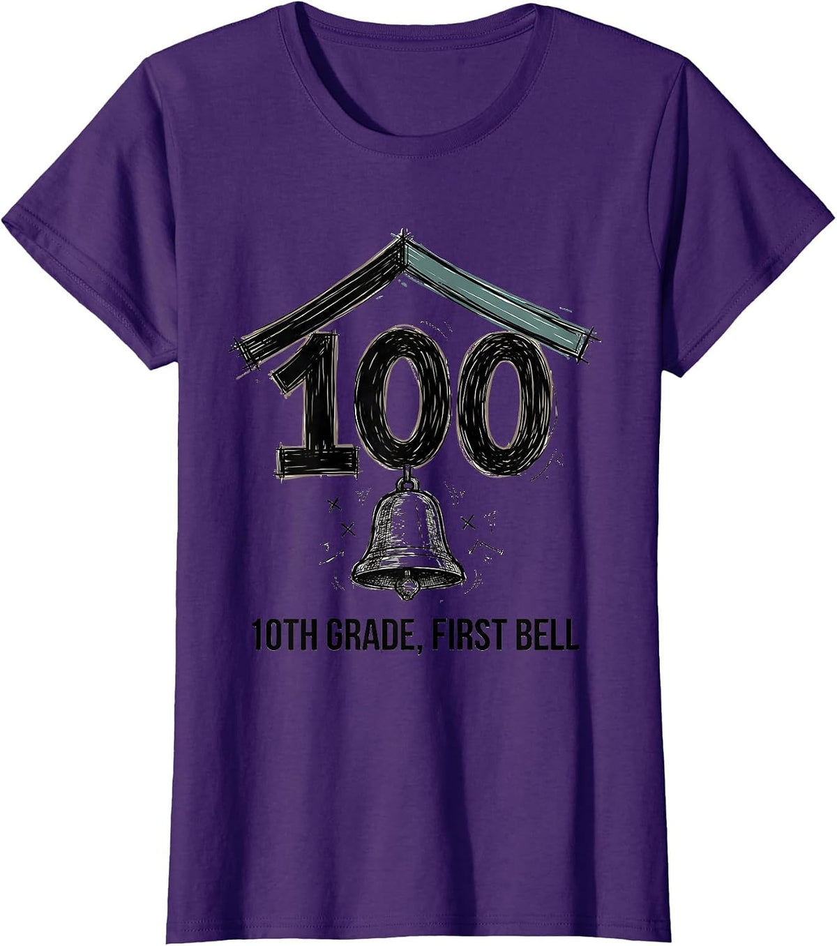 Women's √100 = 10TH GRADE First Bell Hand-Sketched Math Birthday T-Shirt - Purple