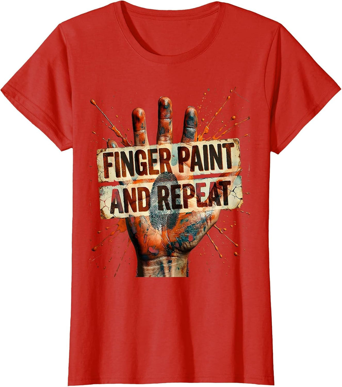 Finger Paint And Repeat Preschool Teacher Design T-Shirt - Red