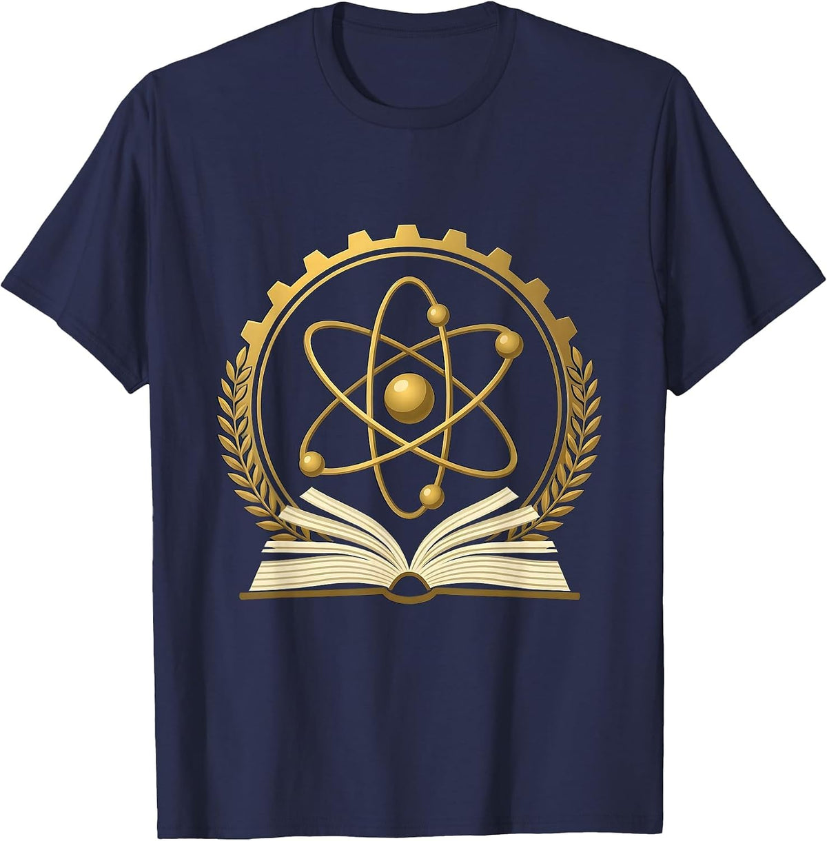 Men's Science Teacher Atom Model Over Textbook Graphic T-Shirt - Navy Blue
