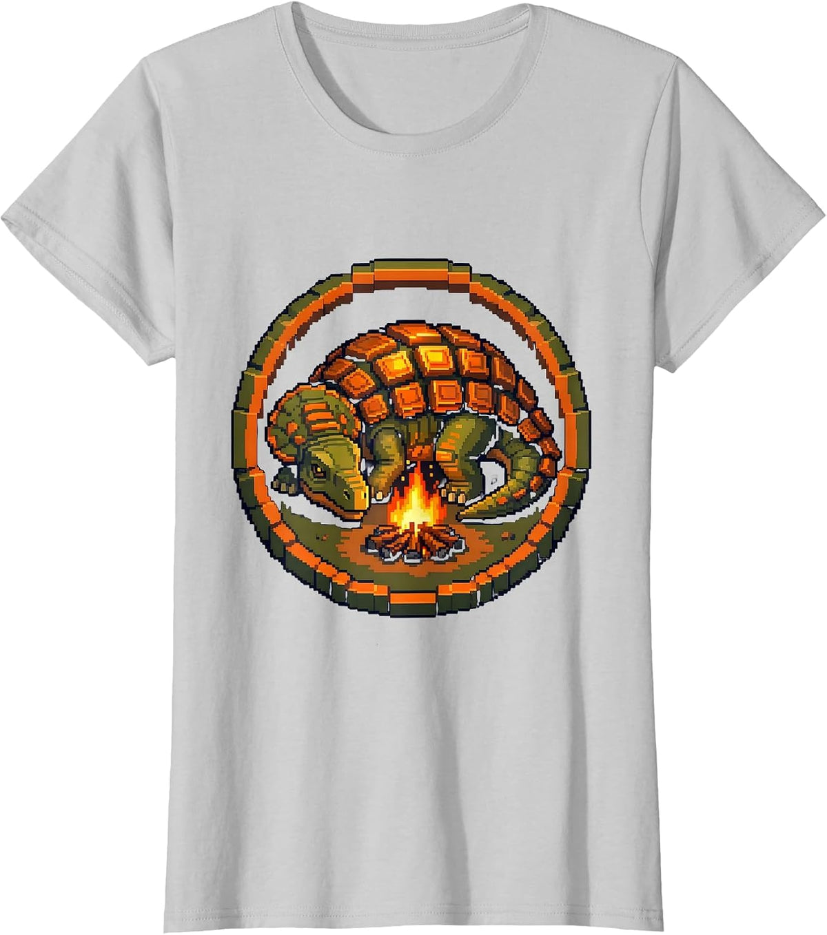 Ankylosaurus Campfire Glow Dinosaur Illustration T-Shirt - Silver Grey