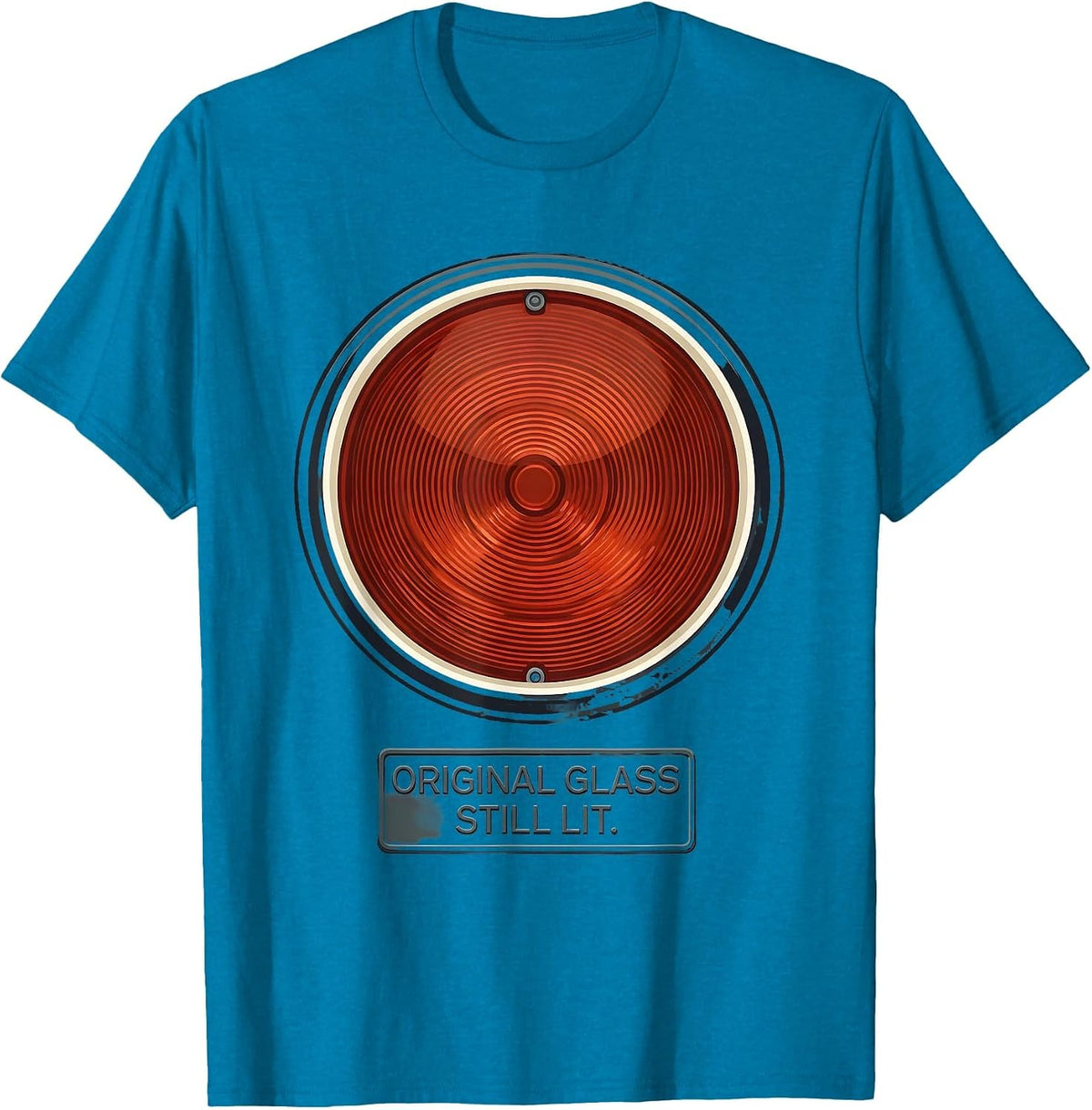 Original Glass Still Lit Funny Classic Car Guy Deadpan Humor T-Shirt - Sapphire Blue