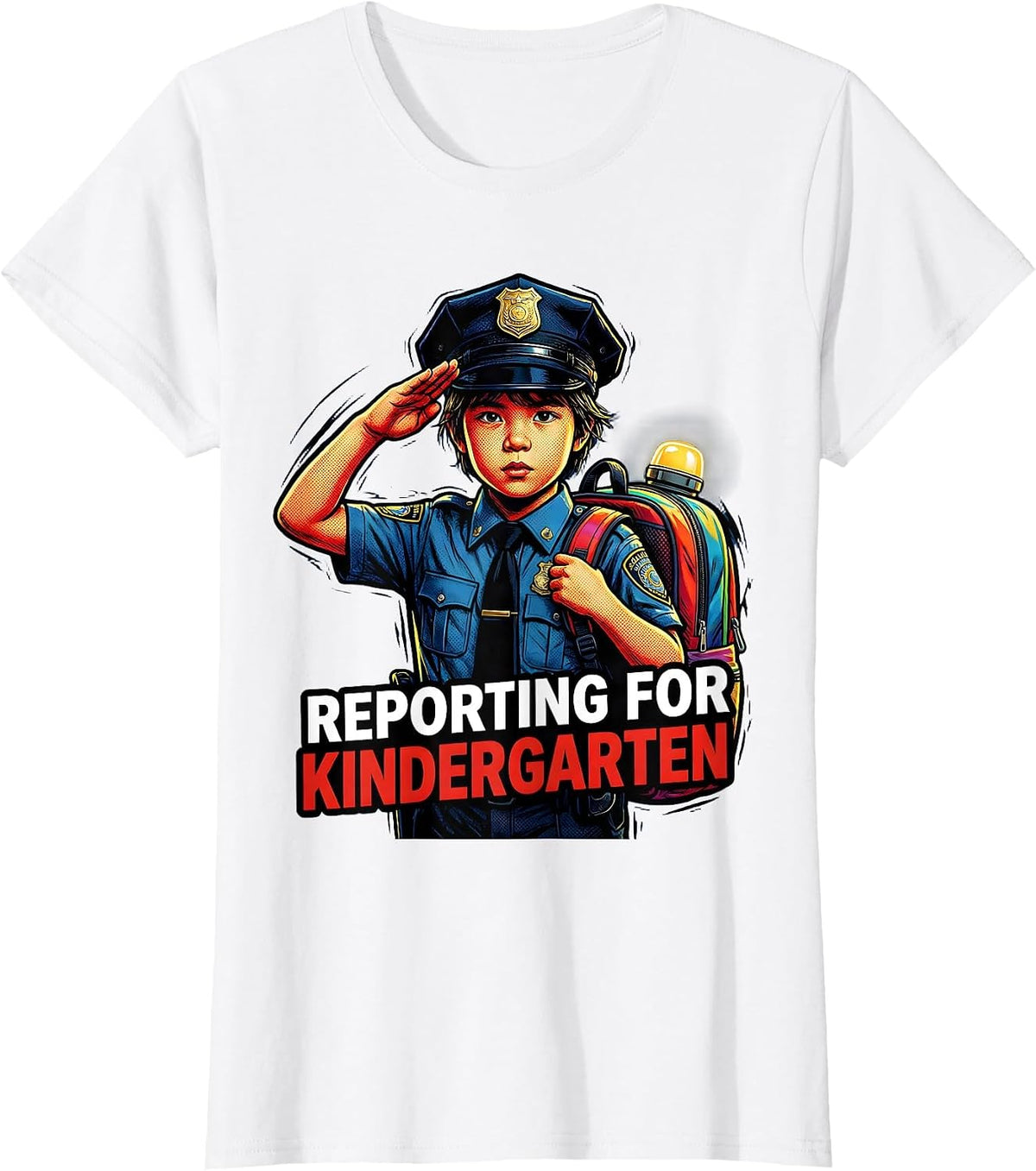 Reporting For Kindergarten Comic Book Future Police Officer T-Shirt - White