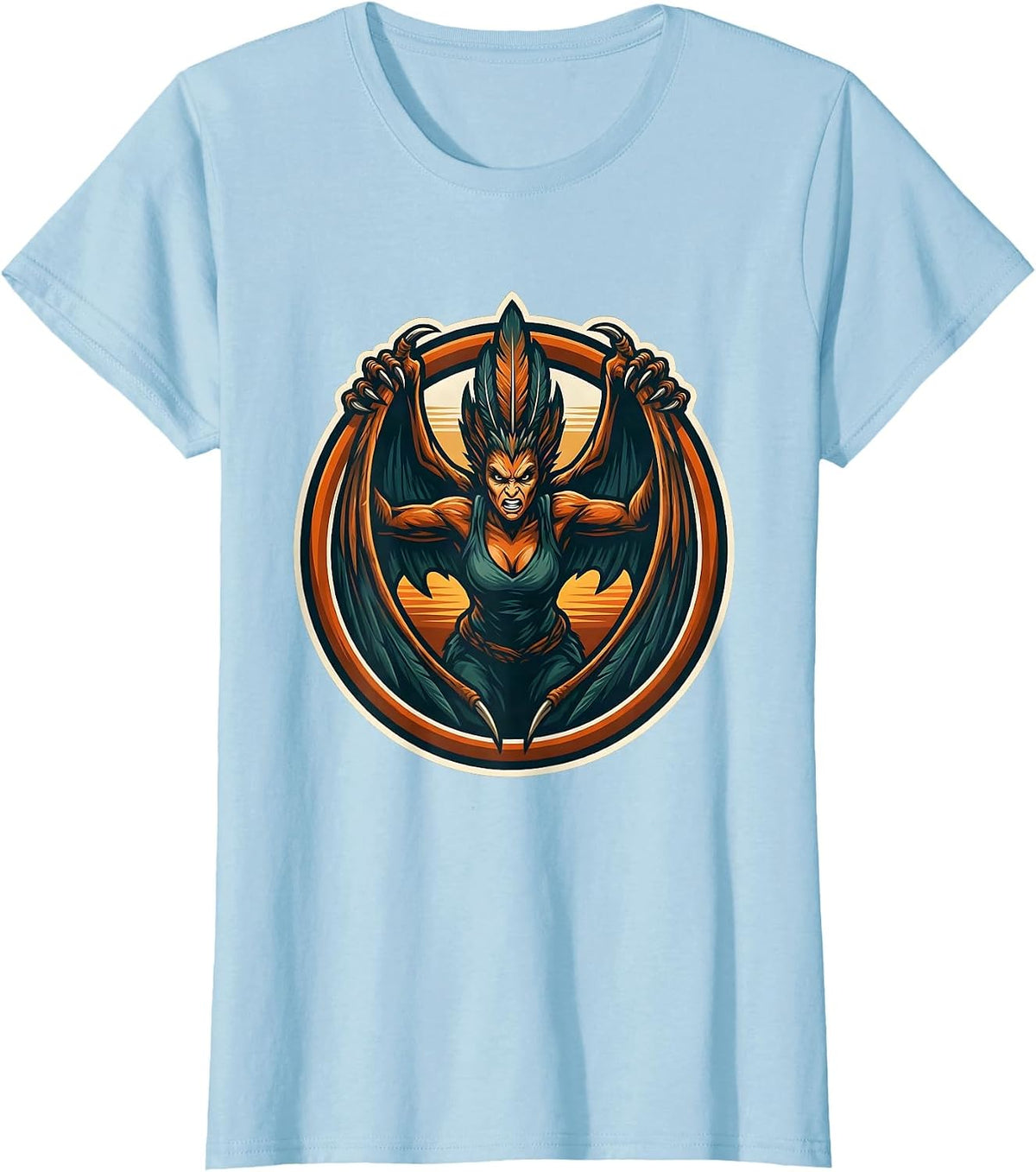 Pterosaur Wings Sunset Dinosaur Illustration T-Shirt - Baby Blue