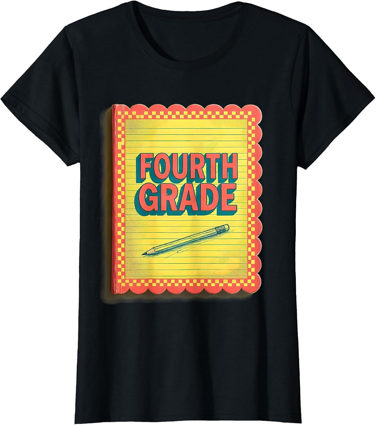 Fourth Grade Retro Checkered Back To School Teacher Girl T-Shirt - Black