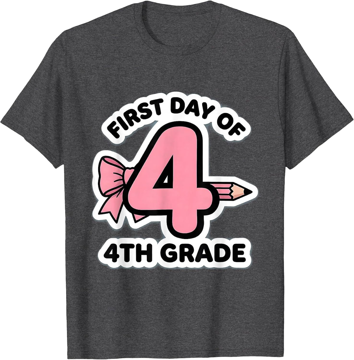 Men's First Day Of 4th Grade Coquette Bow Pencil Back To School T-Shirt - Dark Heather Grey