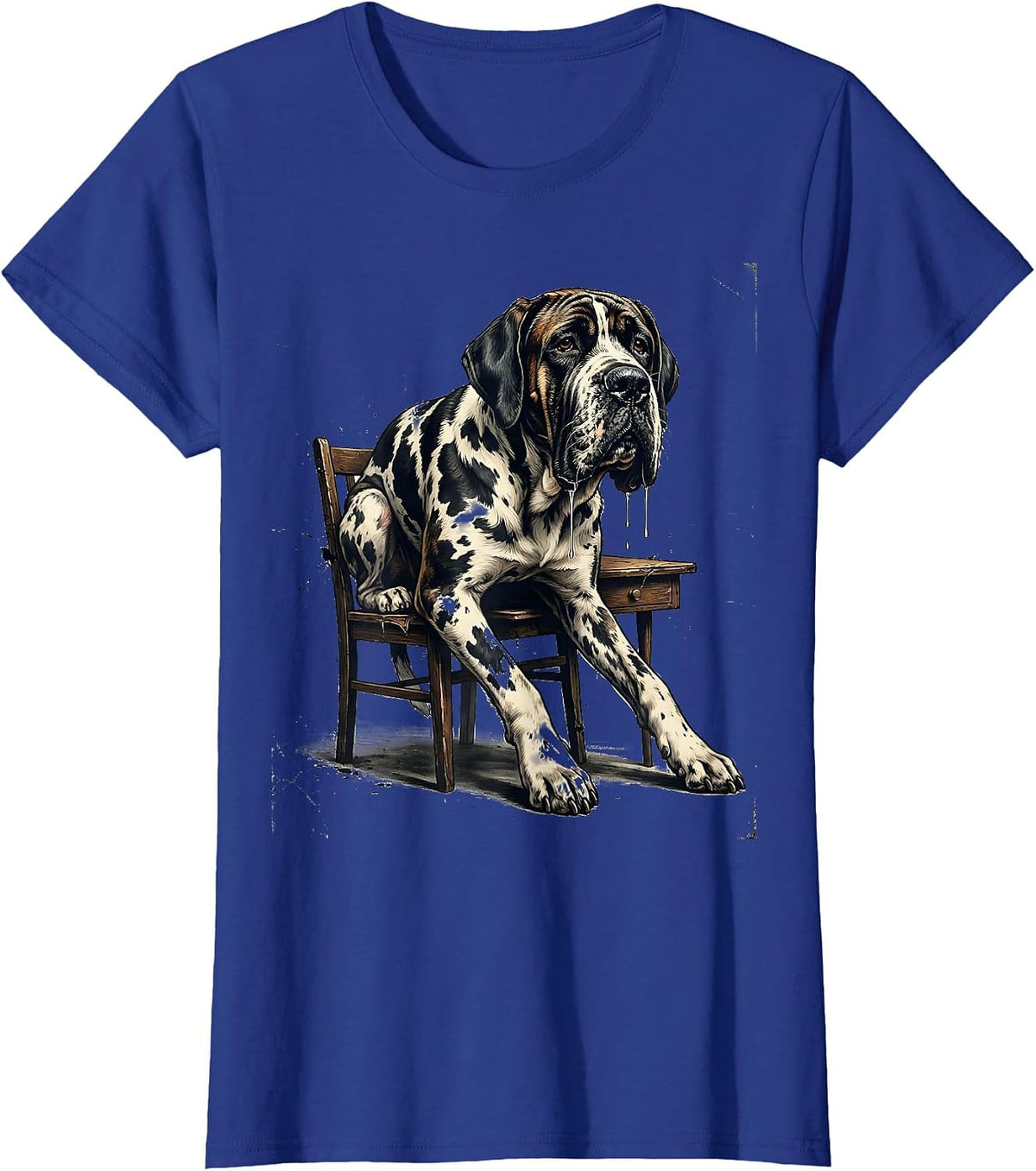 Women's Great Dane Harlequin Drool Distressed Dog Mom Dog Dad T-Shirt - Royal Blue