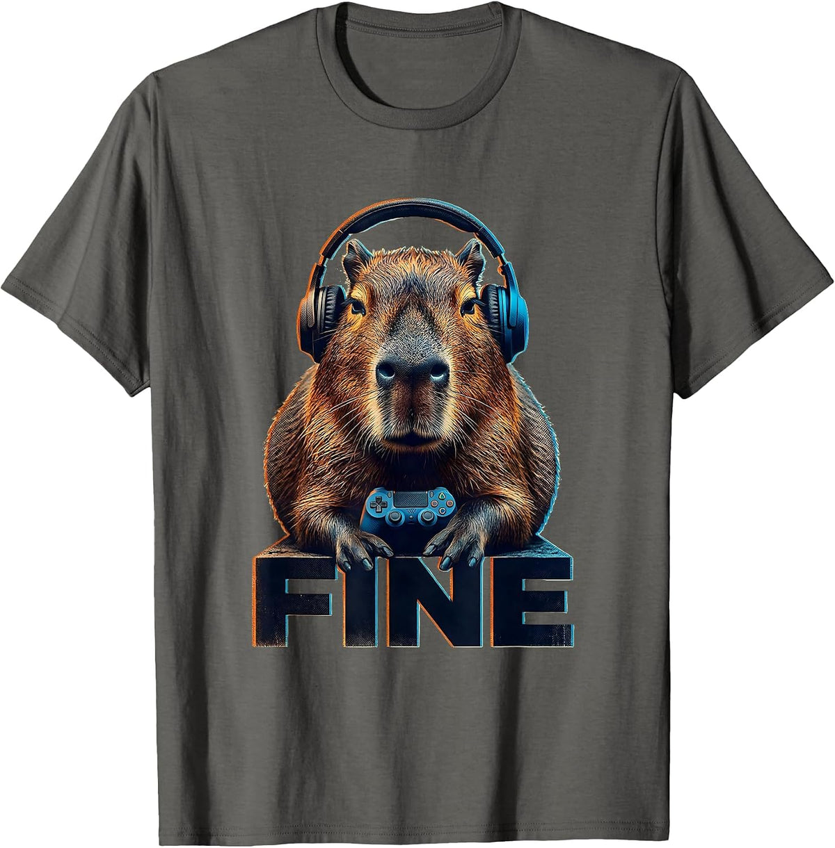 Men's Fine Capybara Gamer Meme Humor Video Games T-Shirt - Asphalt Grey